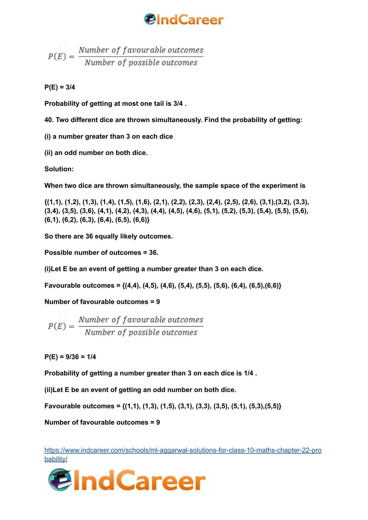ML Aggarwal Solutions for Class 10 Maths Chapter 22- Probability - Page 51