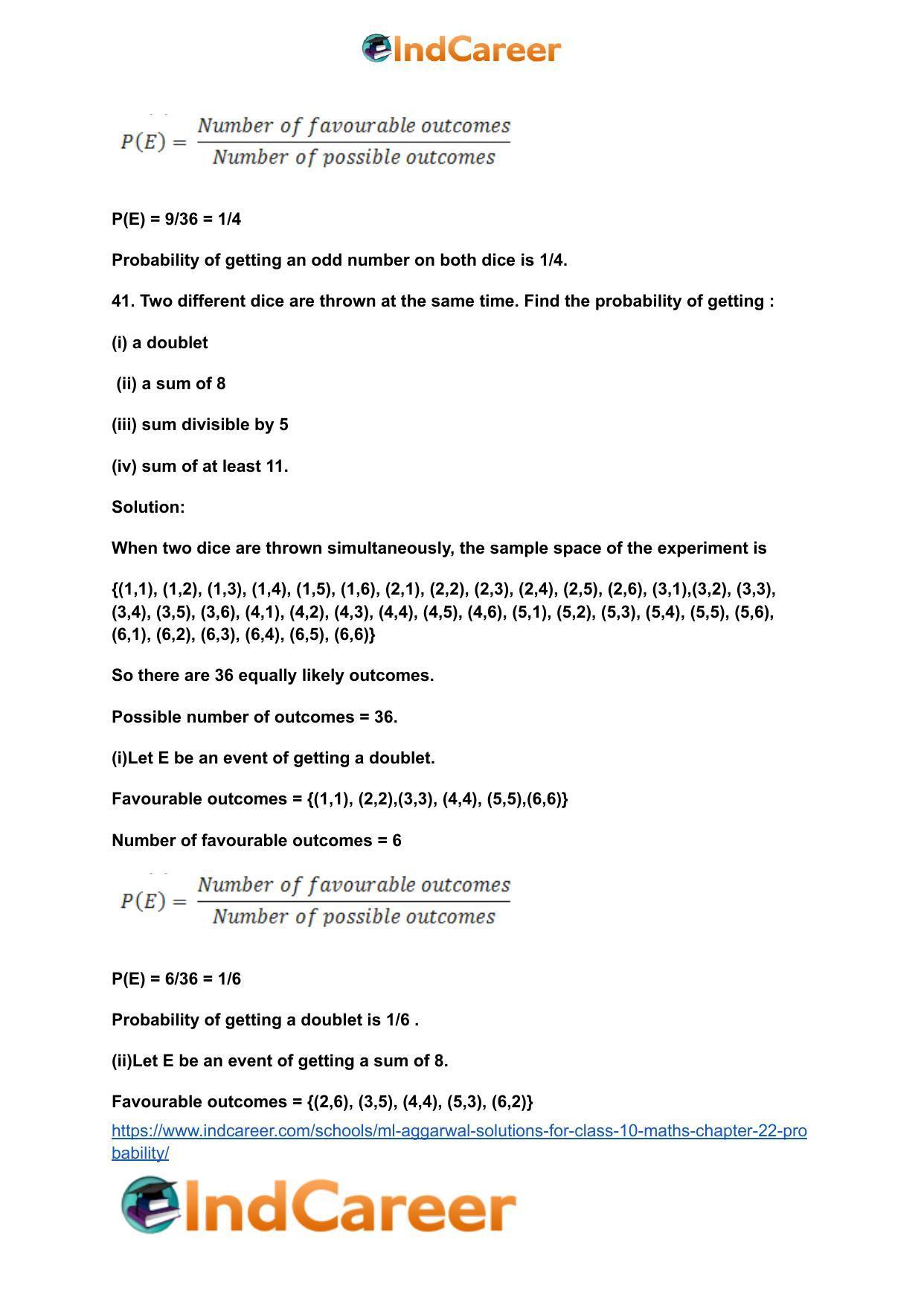 ML Aggarwal Solutions for Class 10 Maths Chapter 22- Probability - Page 52