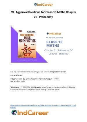 ML Aggarwal Solutions for Class 10 Maths Chapter 22- Probability