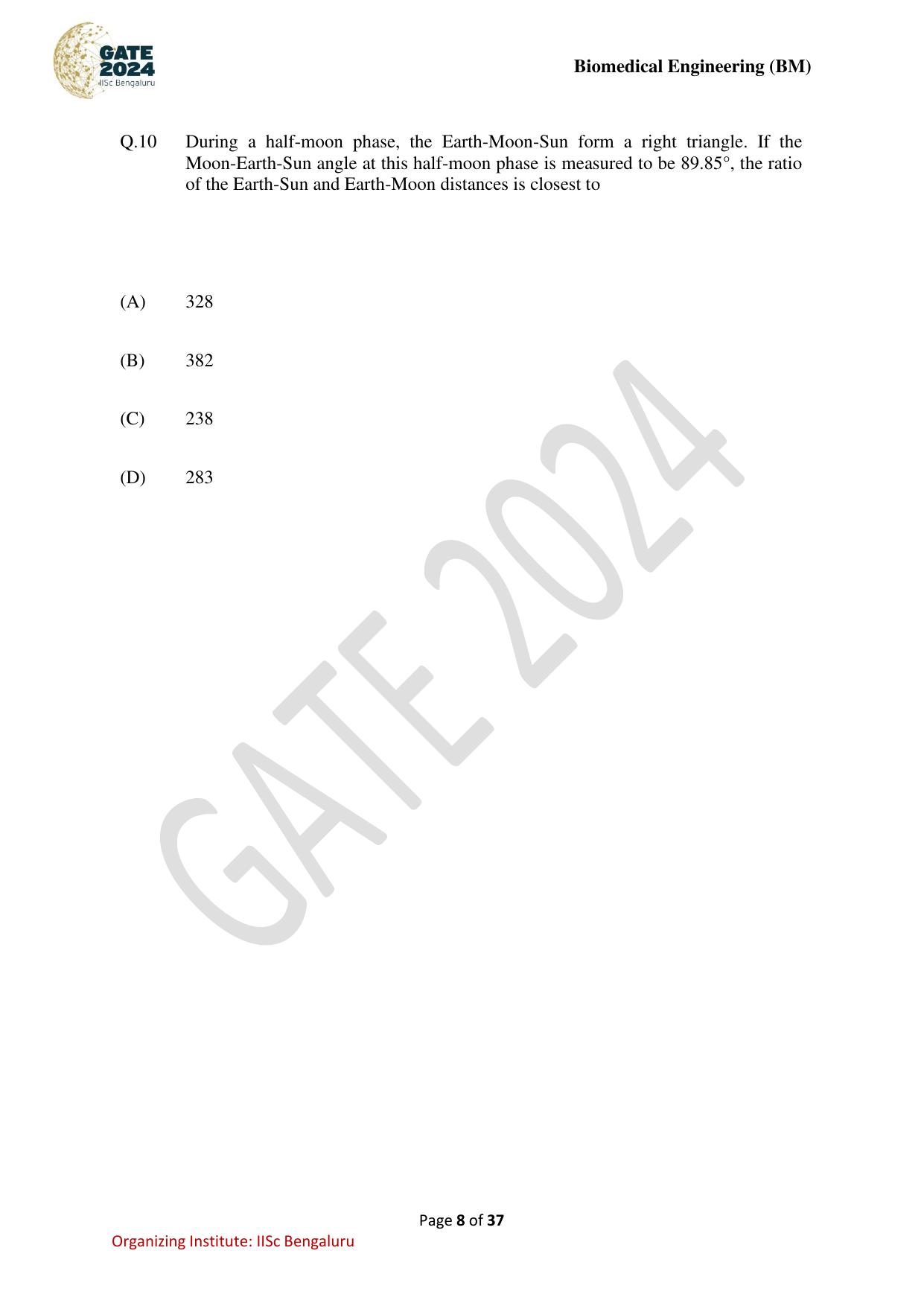 GATE 2024 Biomedical Engineering (BM) Question Paper - Page 8