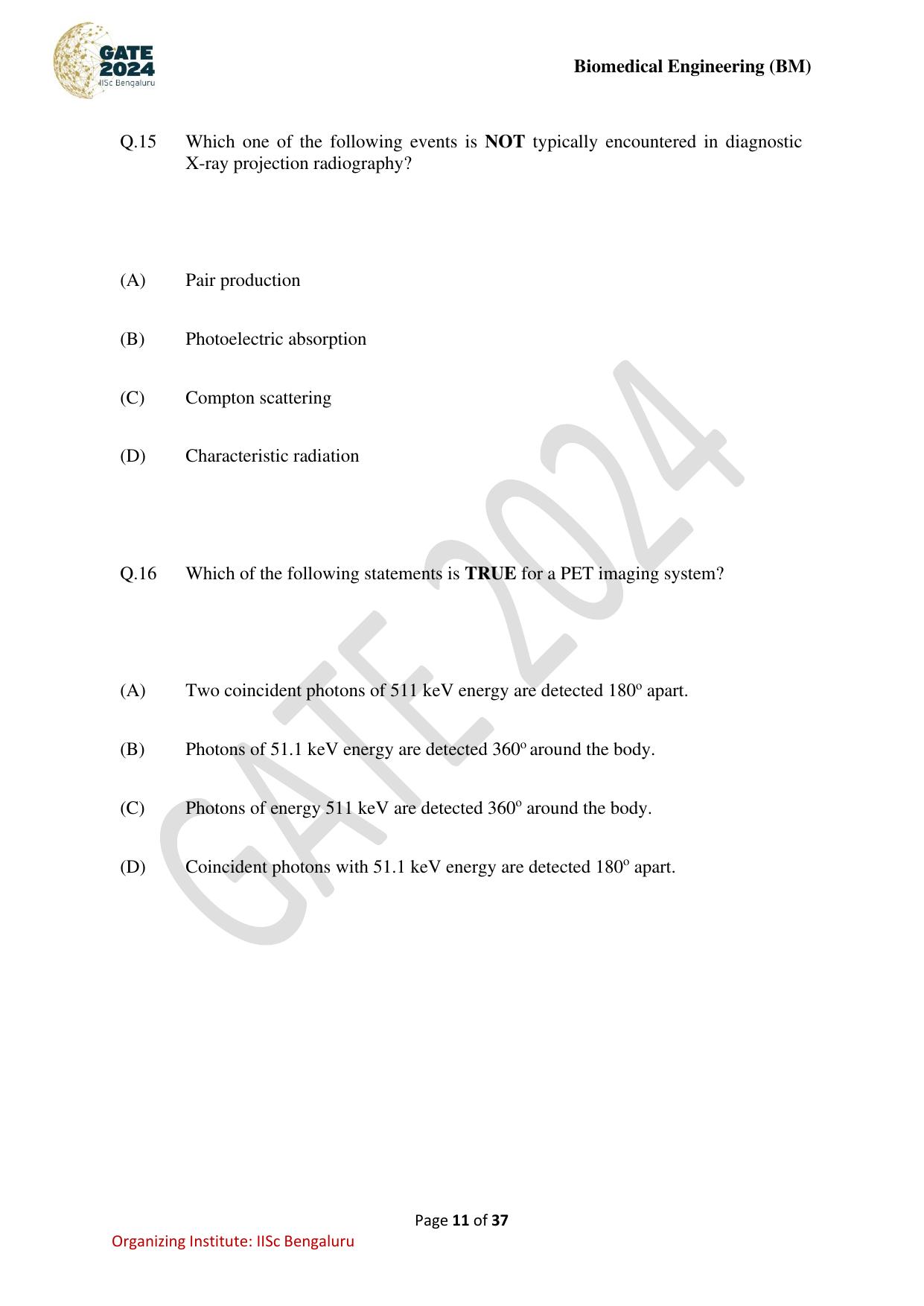 GATE 2024 Biomedical Engineering (BM) Question Paper - Page 11