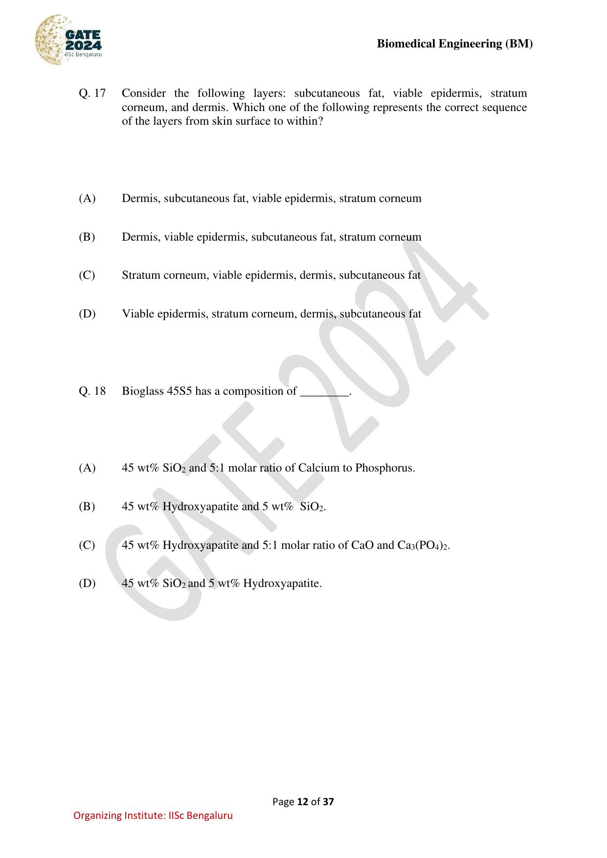 GATE 2024 Biomedical Engineering (BM) Question Paper - Page 12