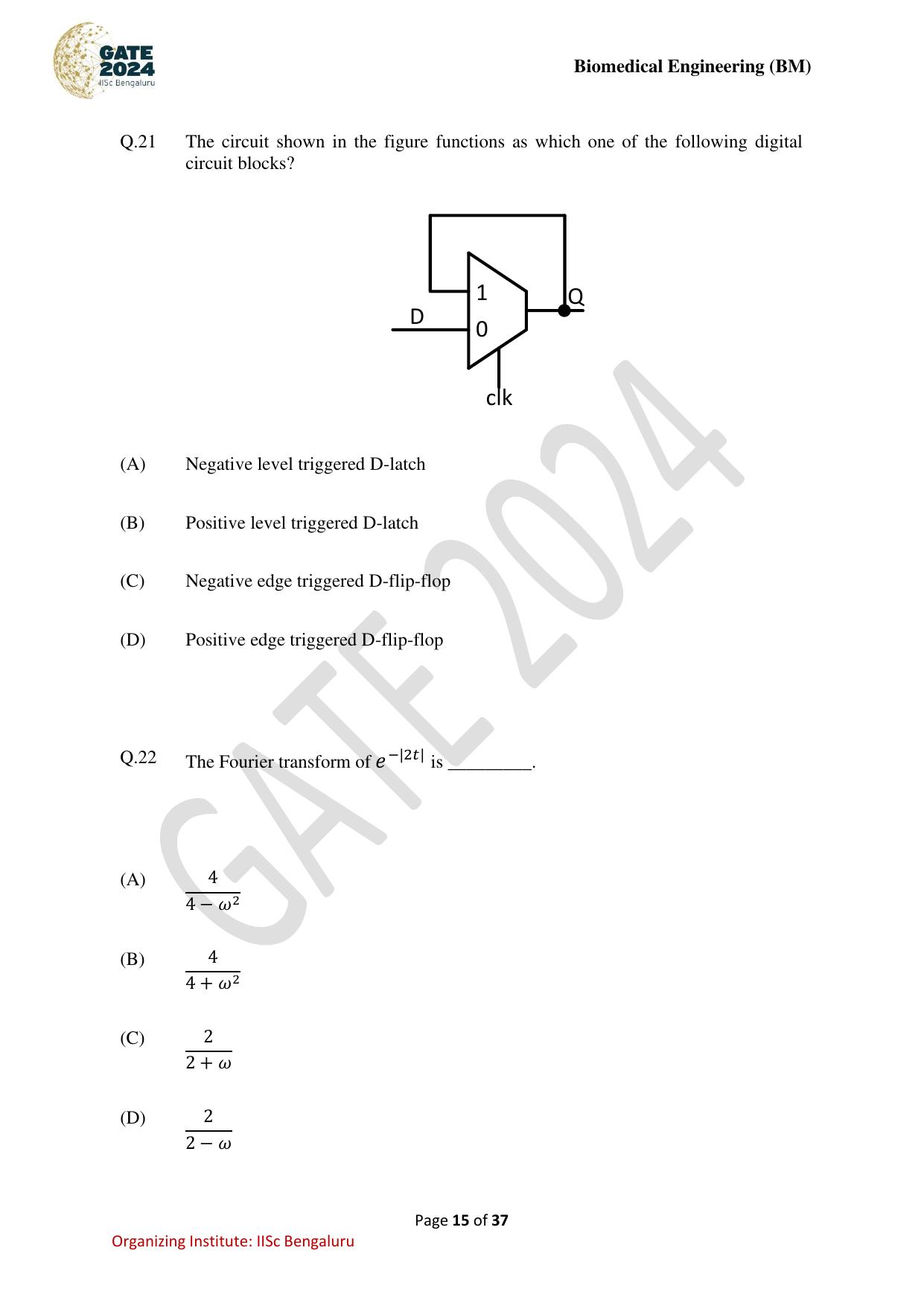 GATE 2024 Biomedical Engineering (BM) Question Paper - Page 15