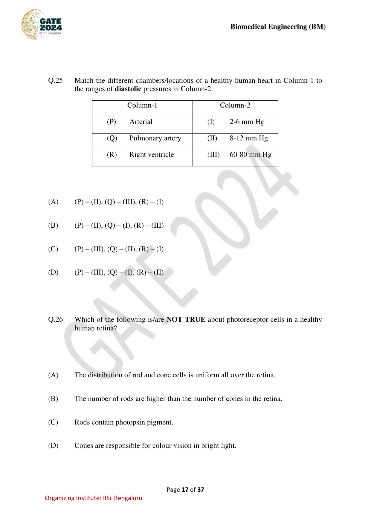 GATE 2024 Biomedical Engineering (BM) Question Paper - Page 17