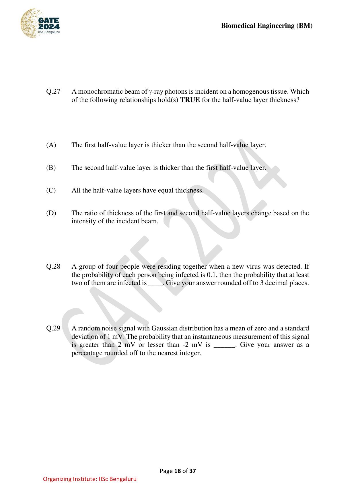 GATE 2024 Biomedical Engineering (BM) Question Paper - Page 18