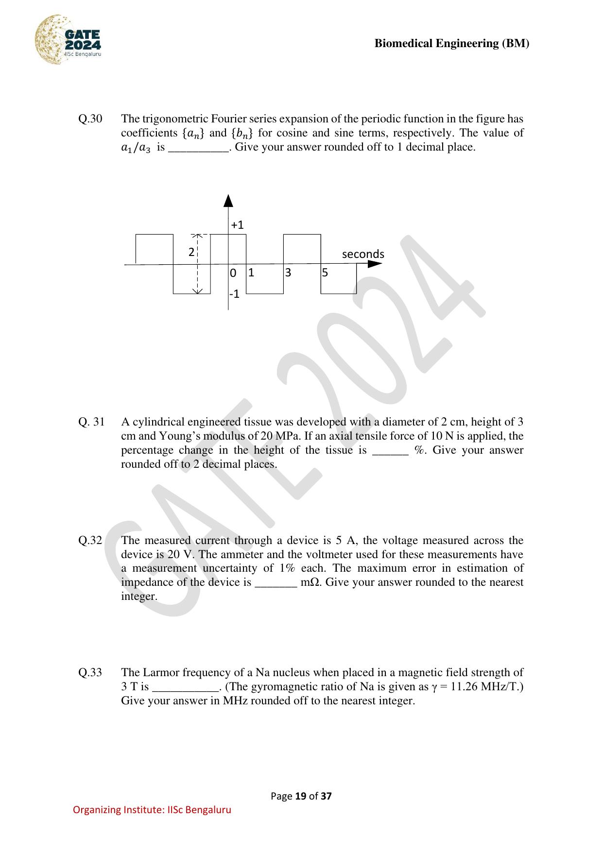 GATE 2024 Biomedical Engineering (BM) Question Paper - Page 19