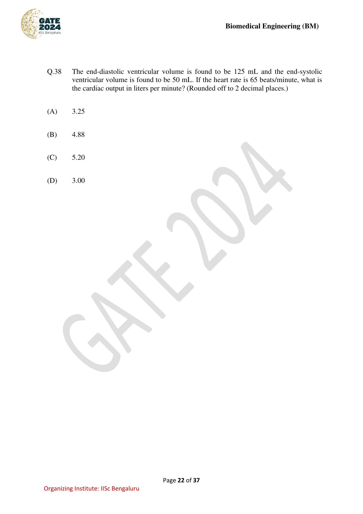 GATE 2024 Biomedical Engineering (BM) Question Paper - Page 22