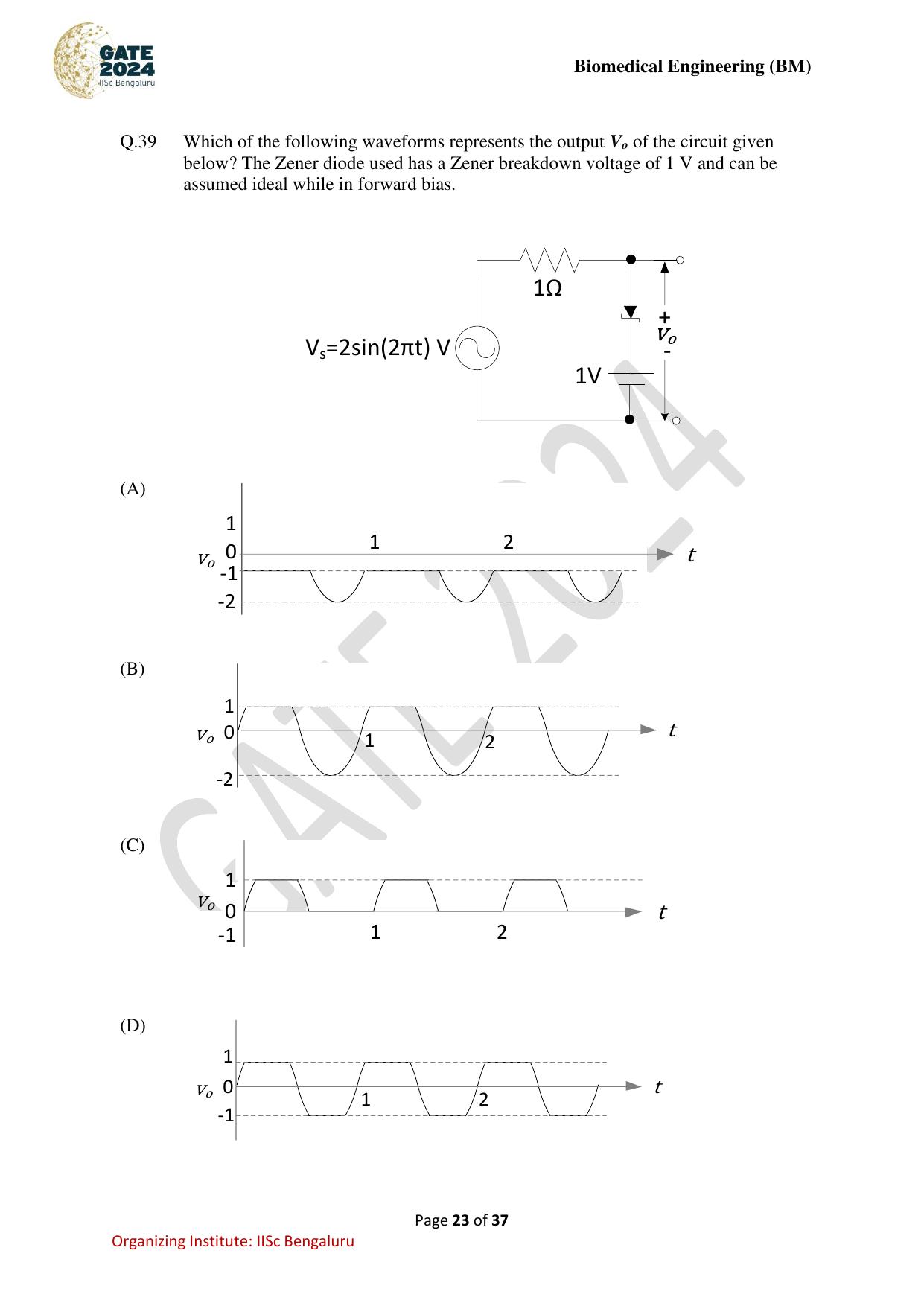 GATE 2024 Biomedical Engineering (BM) Question Paper - Page 23
