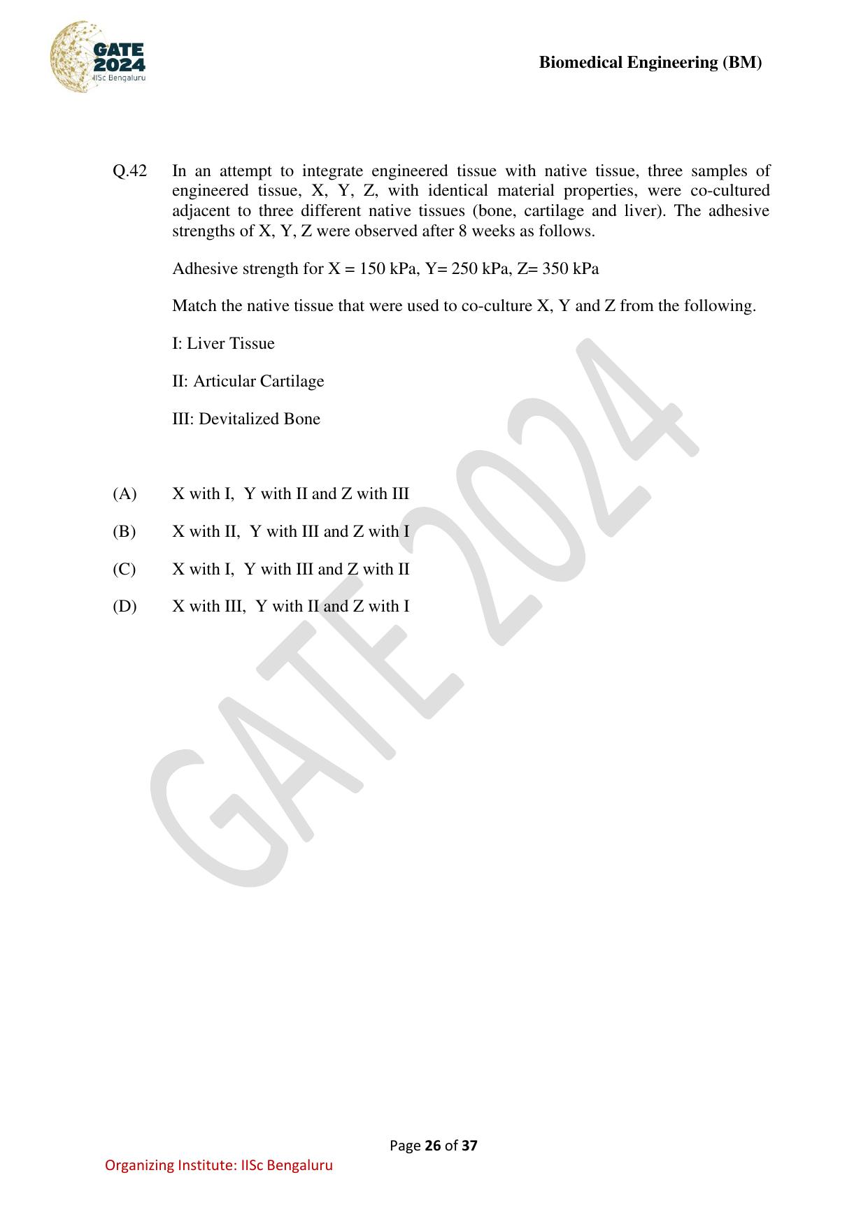 GATE 2024 Biomedical Engineering (BM) Question Paper - Page 26