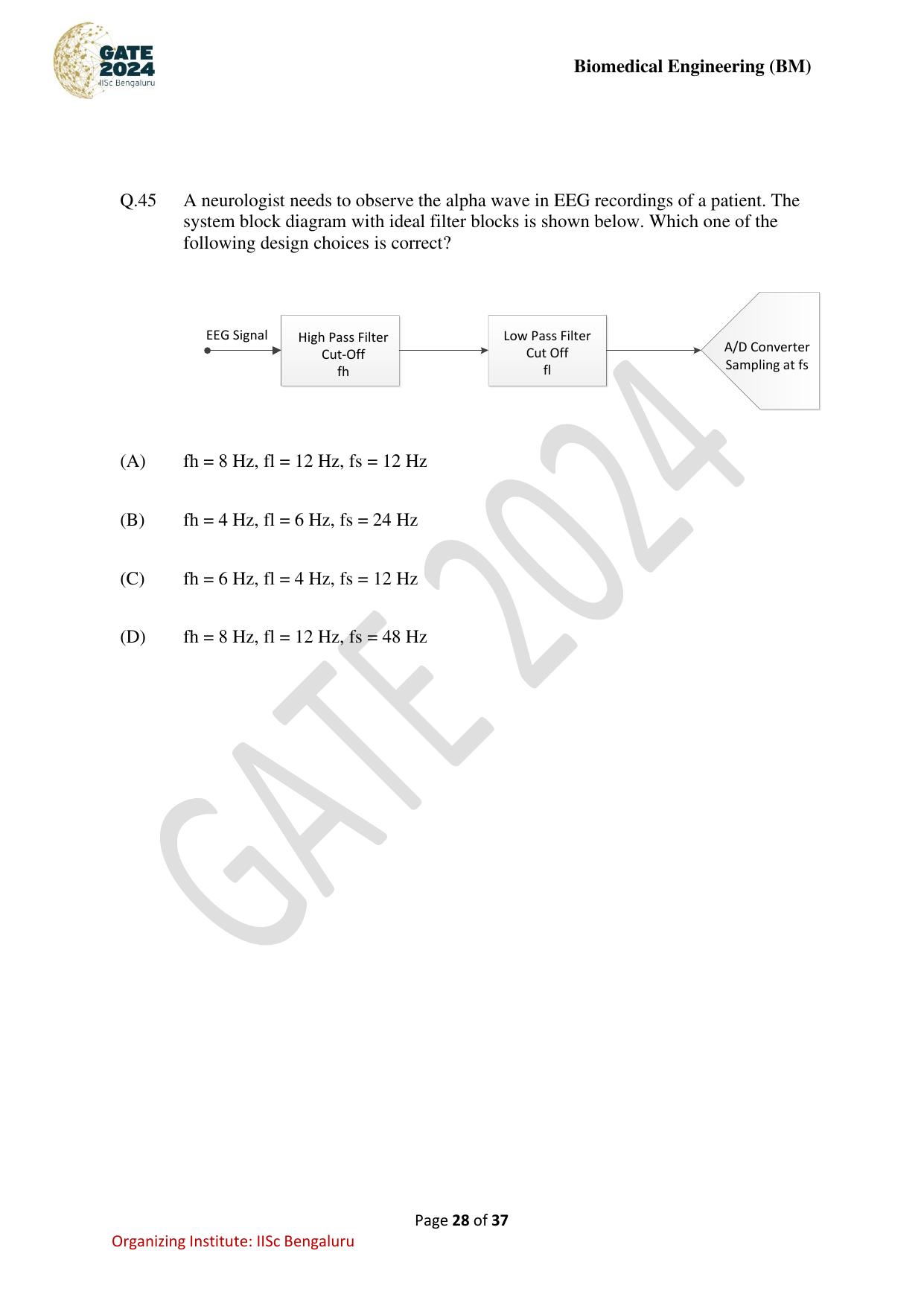 GATE 2024 Biomedical Engineering (BM) Question Paper - Page 28