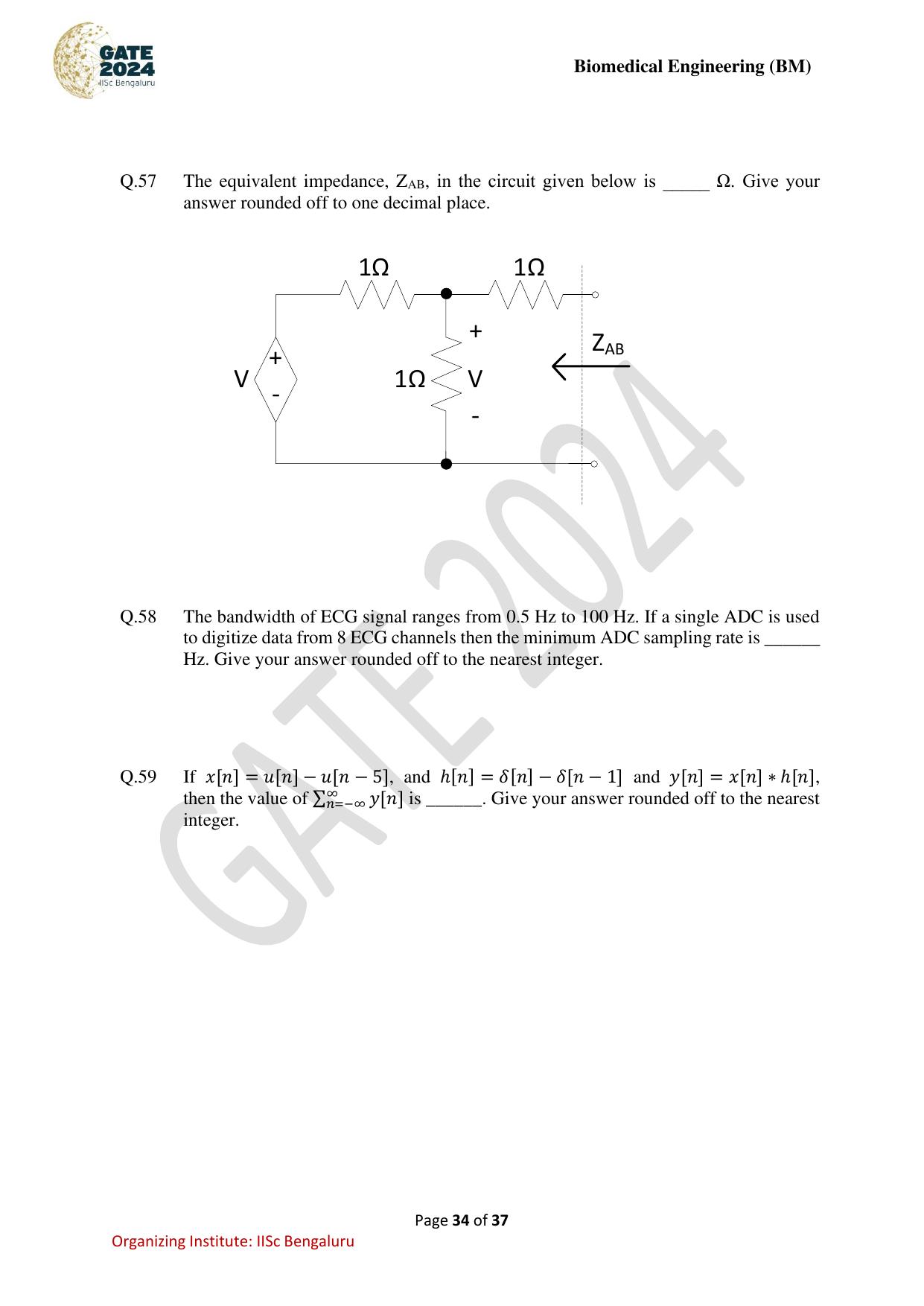 GATE 2024 Biomedical Engineering (BM) Question Paper - Page 34