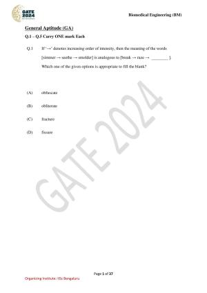 GATE 2024 Biomedical Engineering (BM) Question Paper