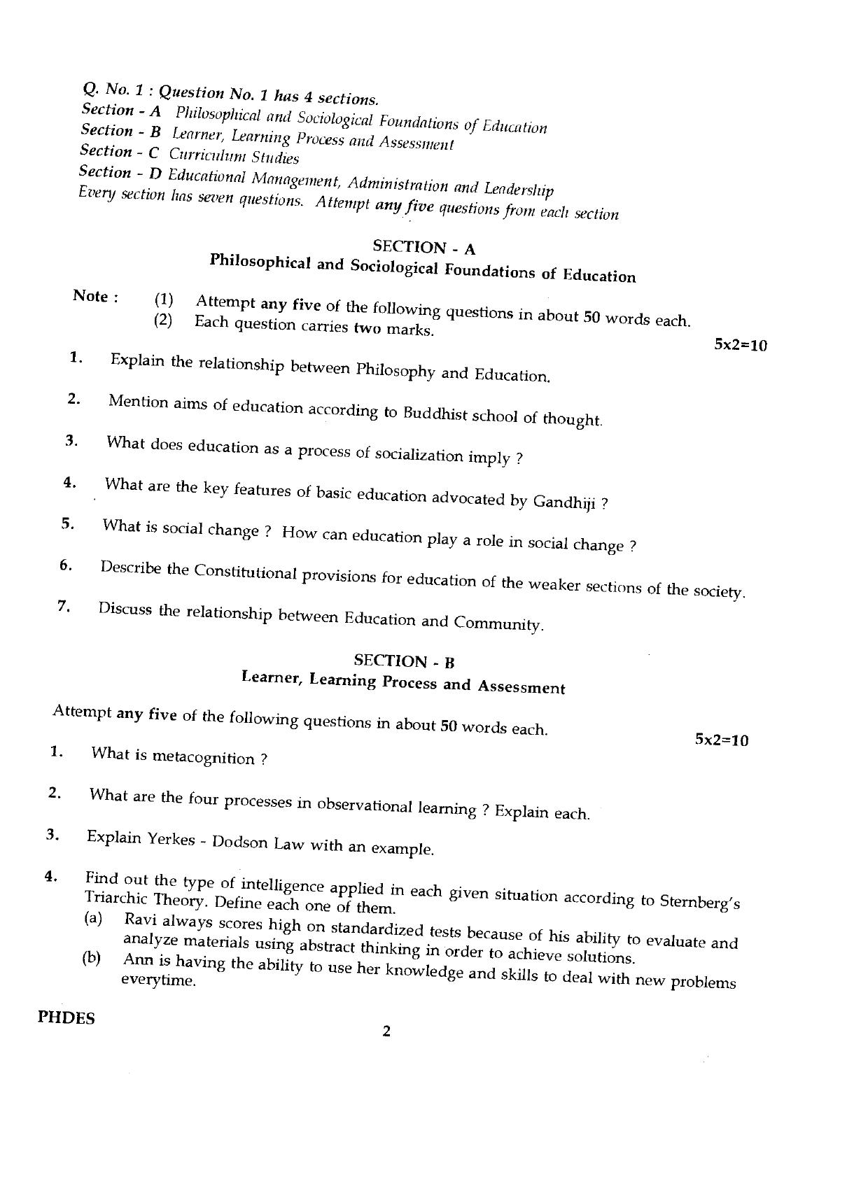 IGNOU PhD Entrance Test Ph.D./M.Phil (Education) 2019 Question Paper - Page 2