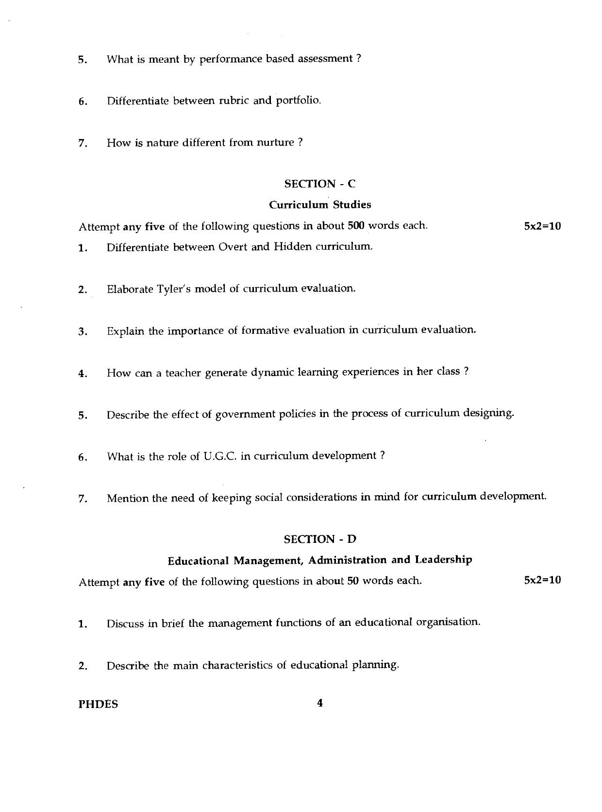 IGNOU PhD Entrance Test Ph.D./M.Phil (Education) 2019 Question Paper - Page 4