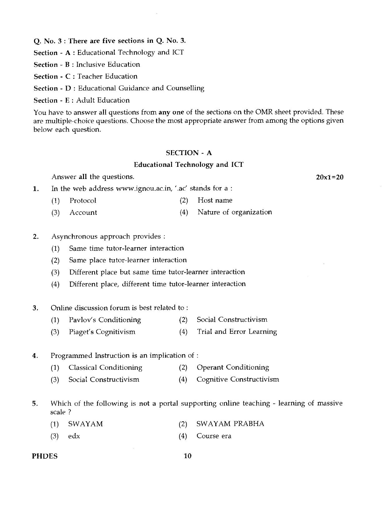 IGNOU PhD Entrance Test Ph.D./M.Phil (Education) 2019 Question Paper - Page 10