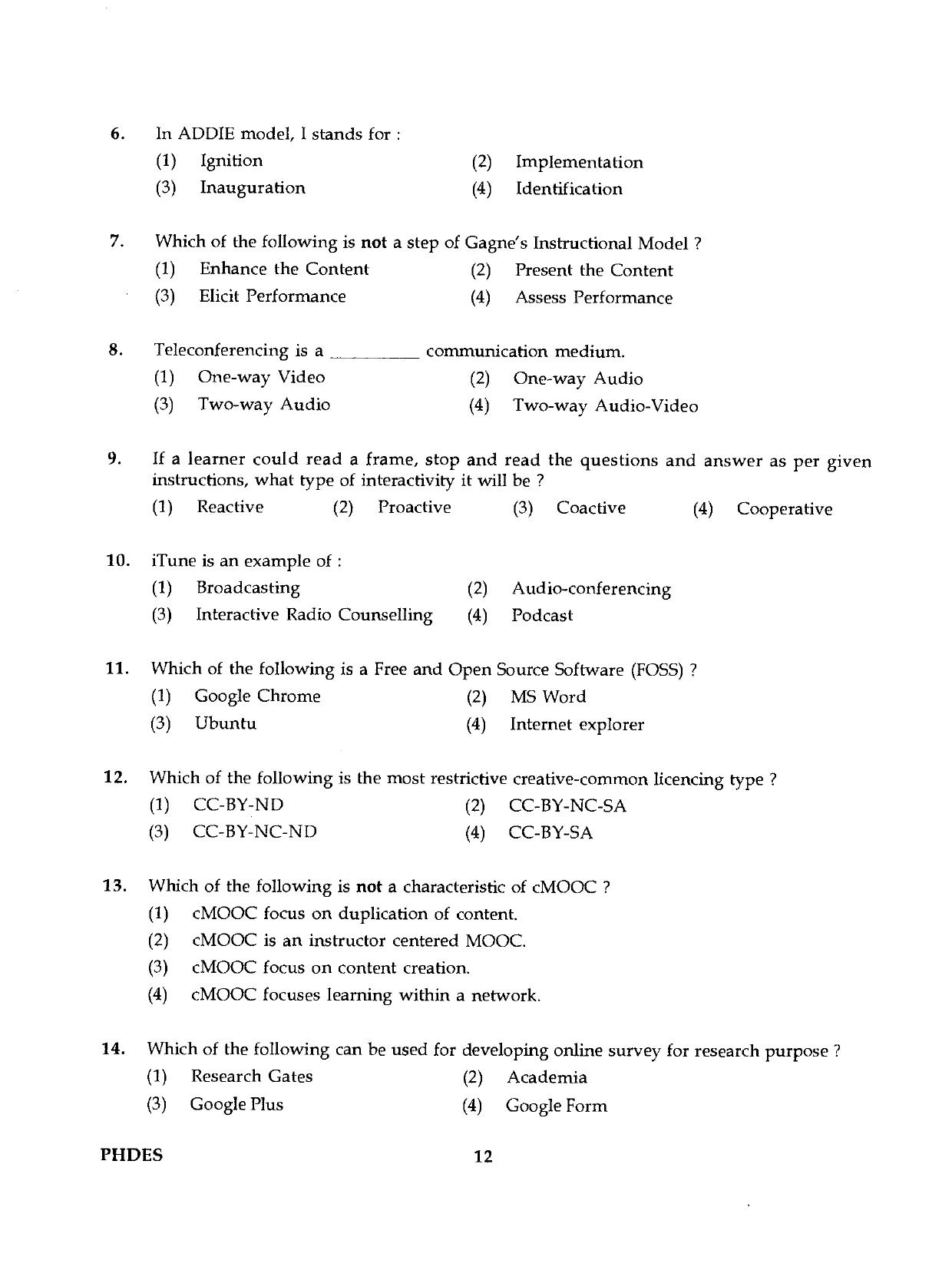 IGNOU PhD Entrance Test Ph.D./M.Phil (Education) 2019 Question Paper - Page 12