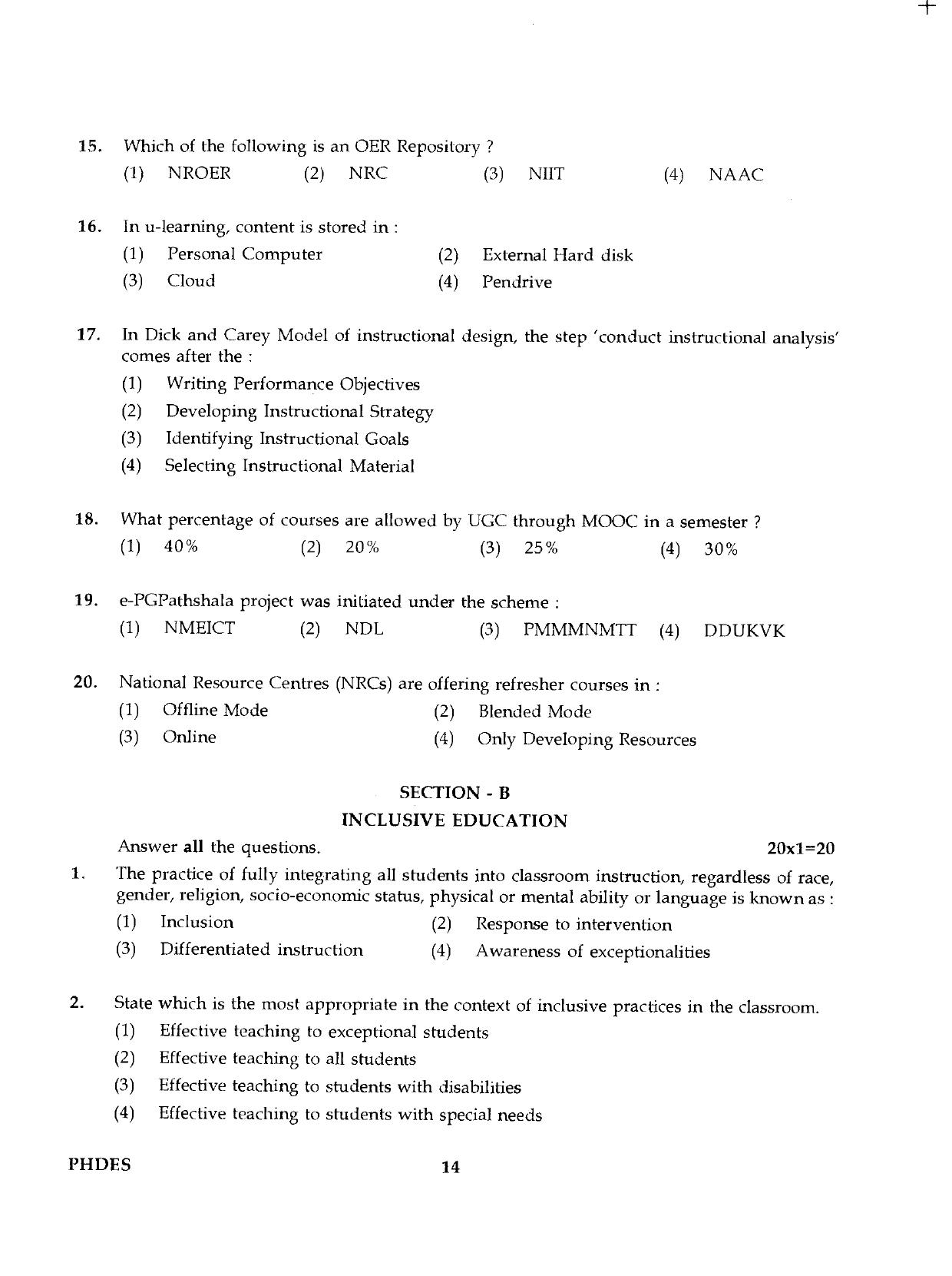 IGNOU PhD Entrance Test Ph.D./M.Phil (Education) 2019 Question Paper - Page 14