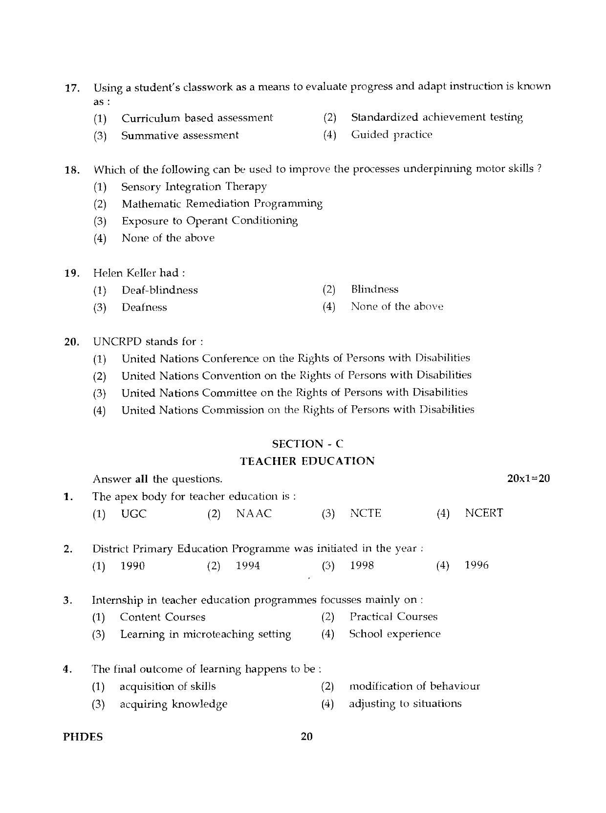 IGNOU PhD Entrance Test Ph.D./M.Phil (Education) 2019 Question Paper - Page 20