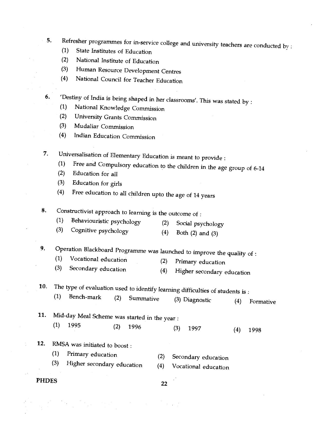 IGNOU PhD Entrance Test Ph.D./M.Phil (Education) 2019 Question Paper - Page 22