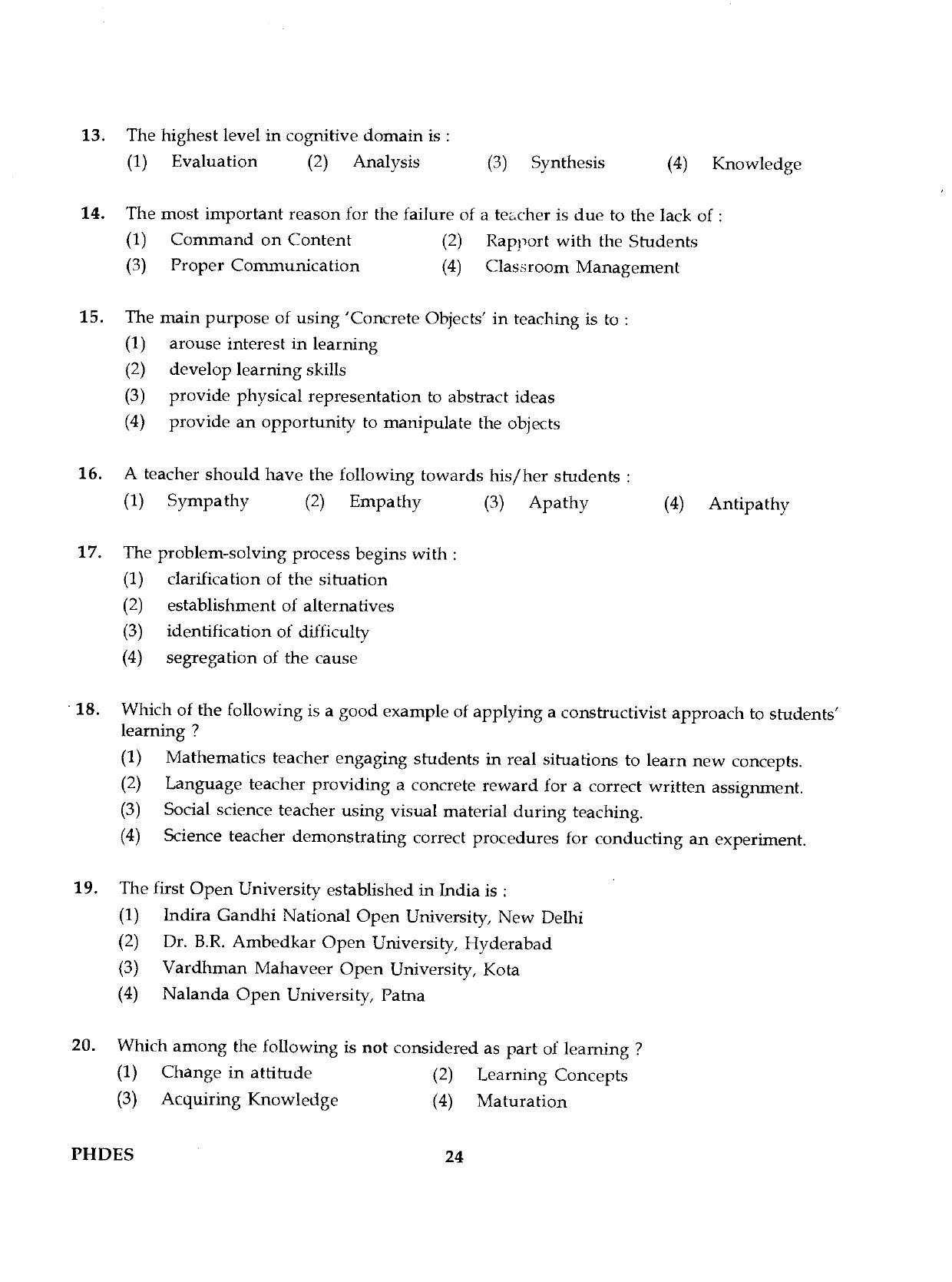 IGNOU PhD Entrance Test Ph.D./M.Phil (Education) 2019 Question Paper - Page 24