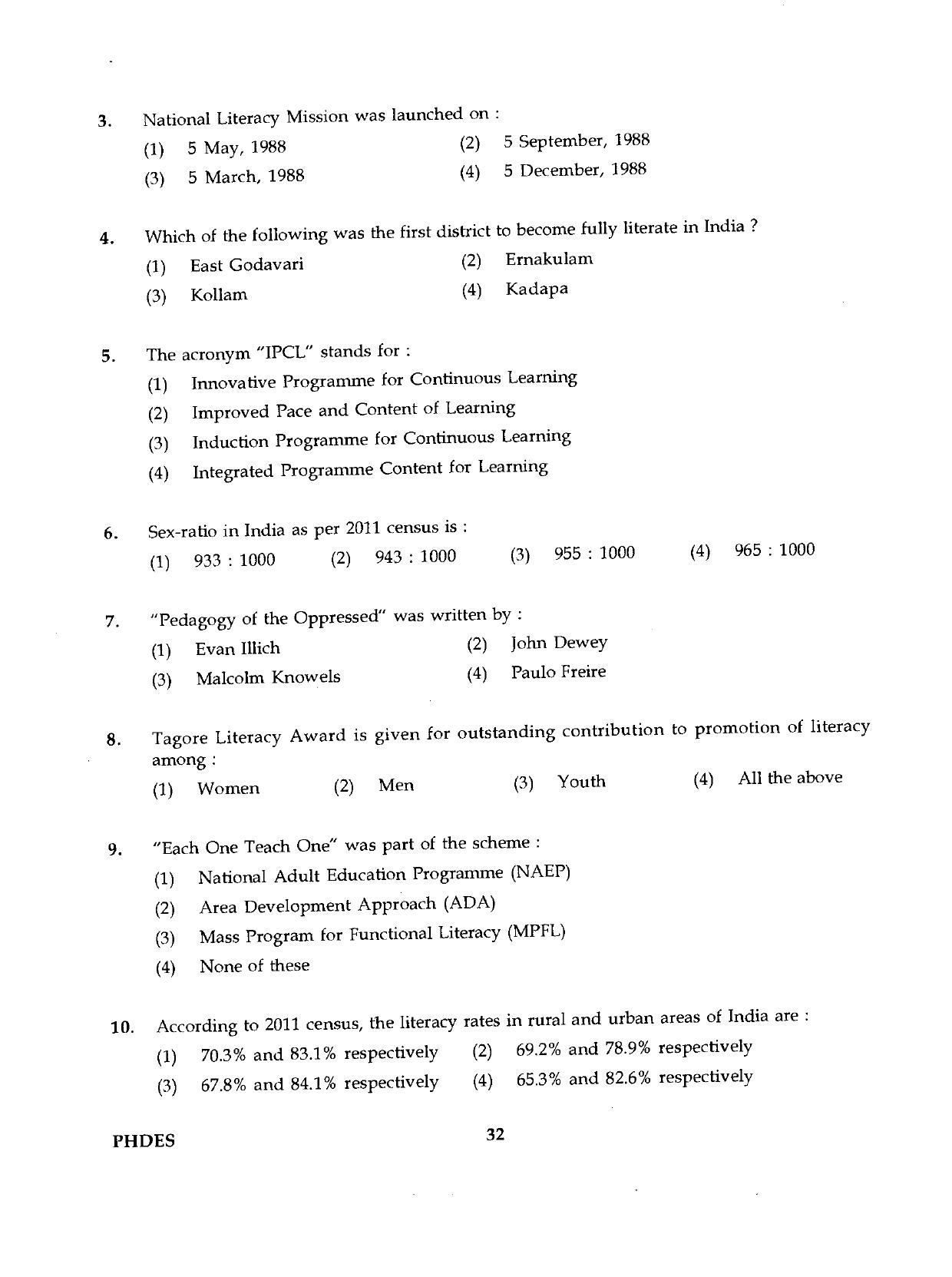 IGNOU PhD Entrance Test Ph.D./M.Phil (Education) 2019 Question Paper - Page 32