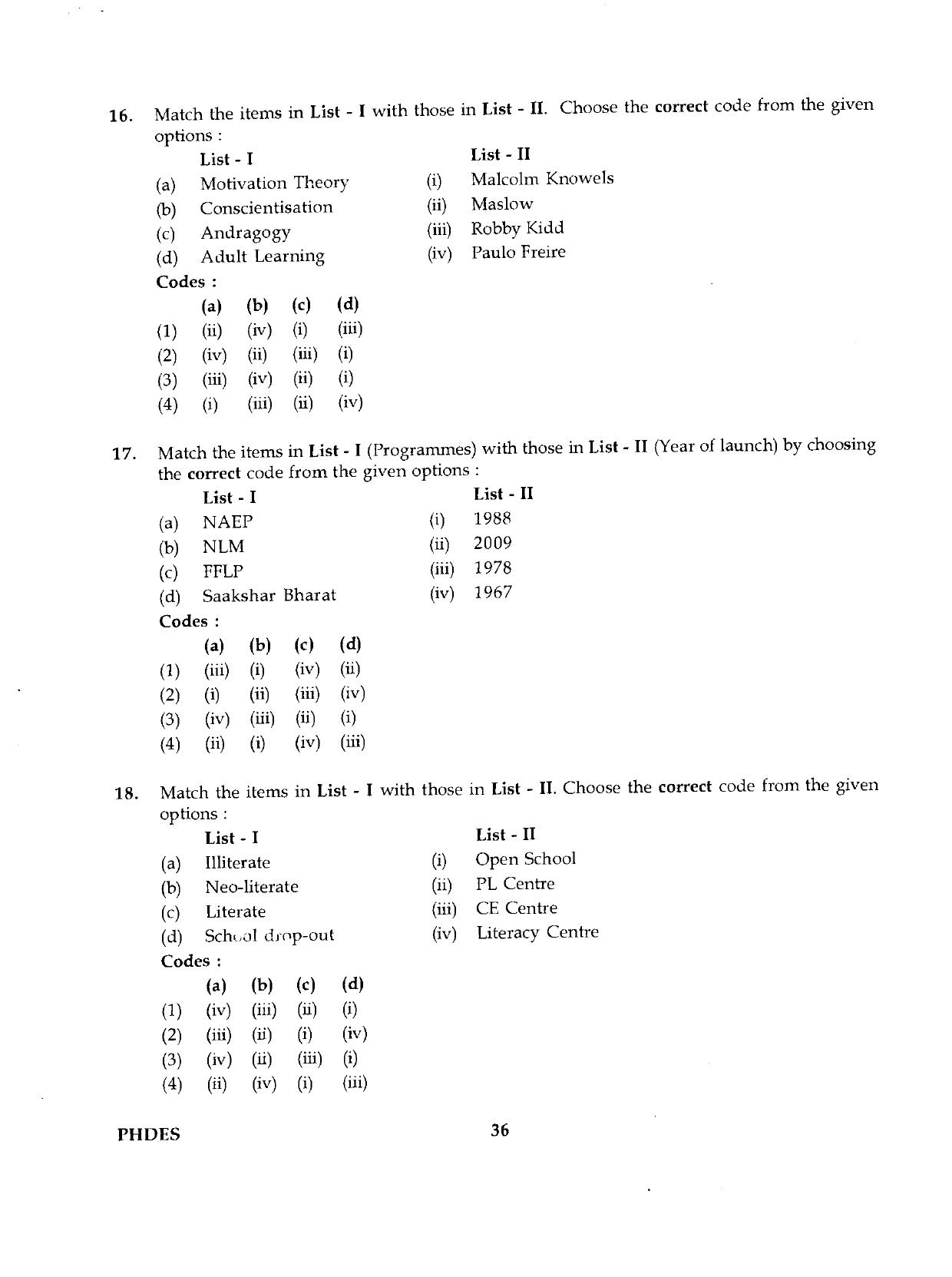IGNOU PhD Entrance Test Ph.D./M.Phil (Education) 2019 Question Paper - Page 36