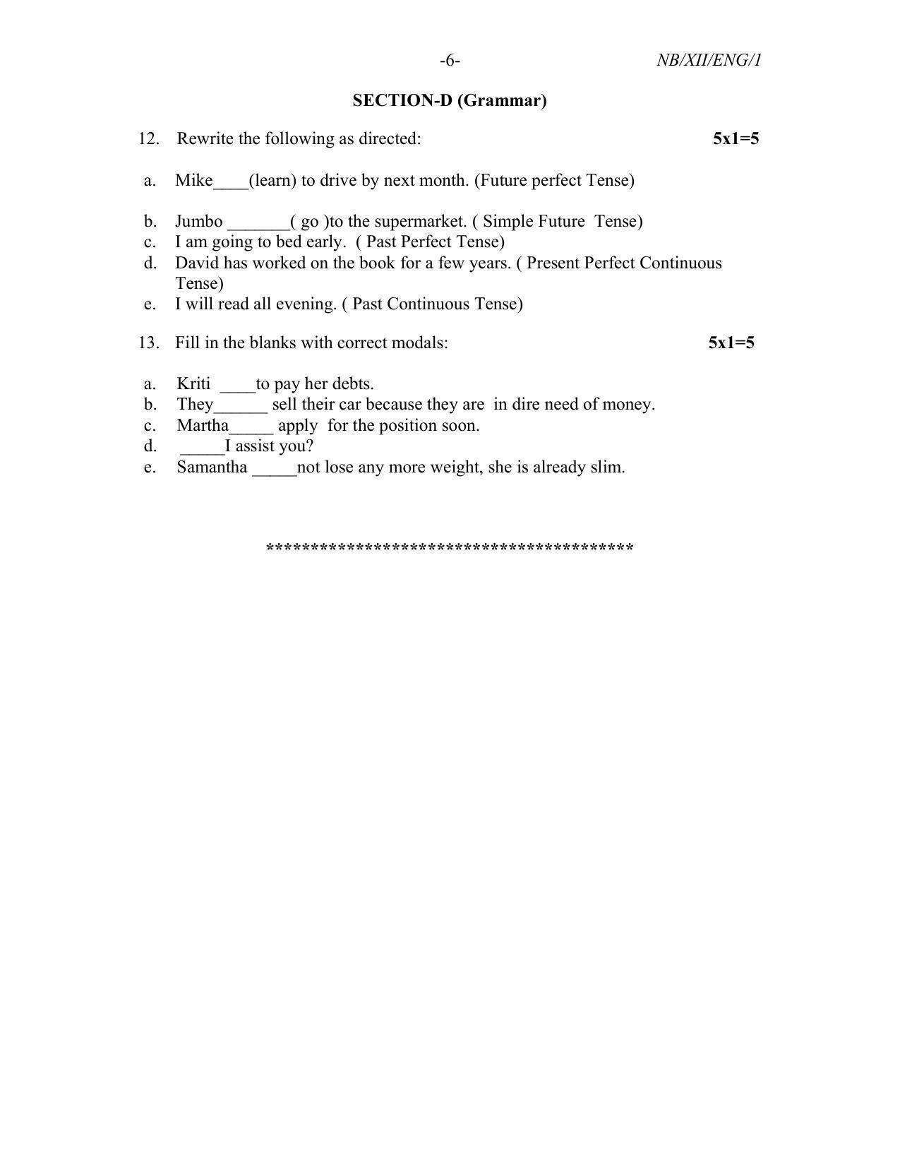 Nagaland Board Class 12 English 2021 Question Paper - Page 6