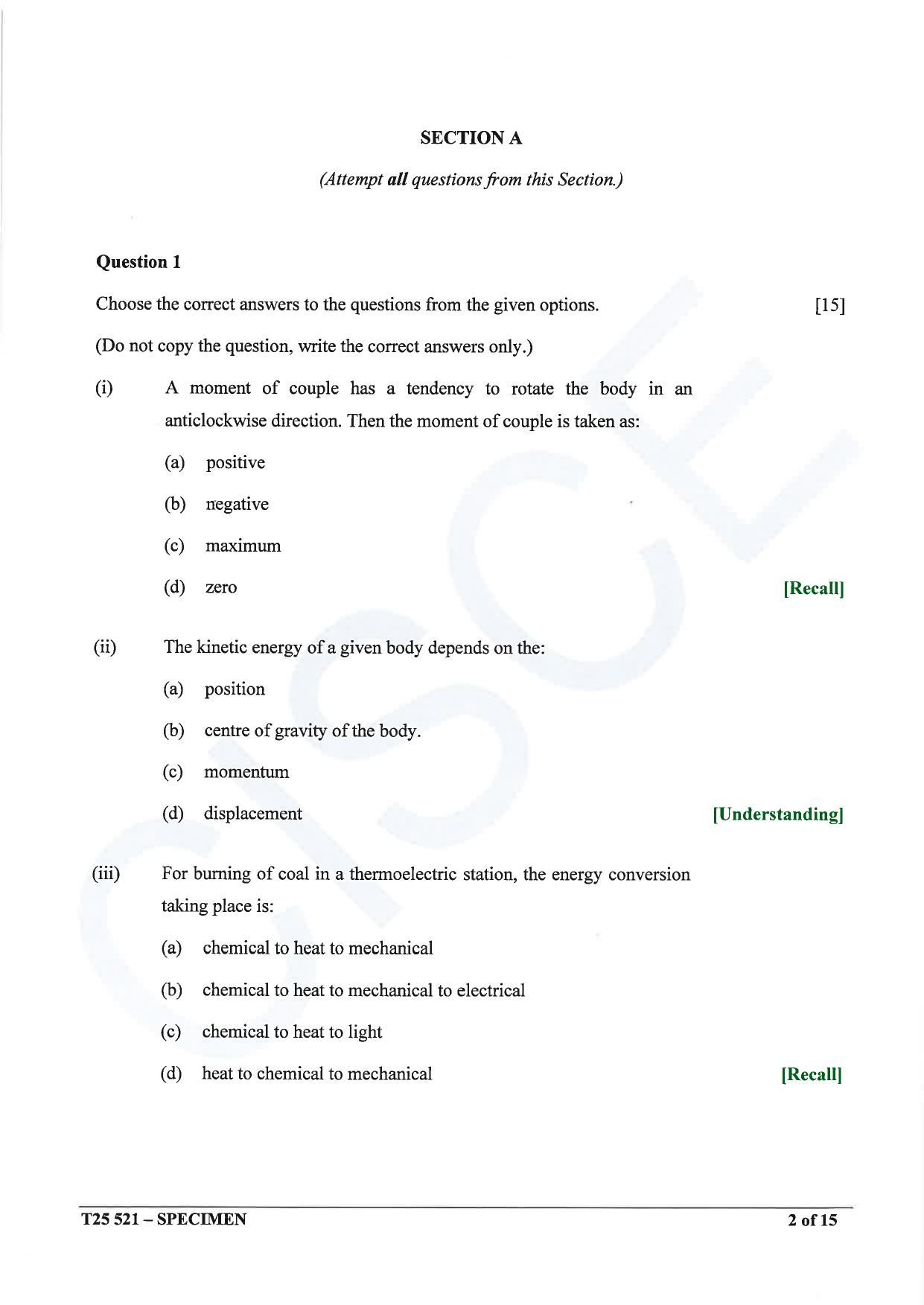 ICSE Class 10 2025 Physics (Science Paper 1) (QP & MS) Specimen Paper - Page 2