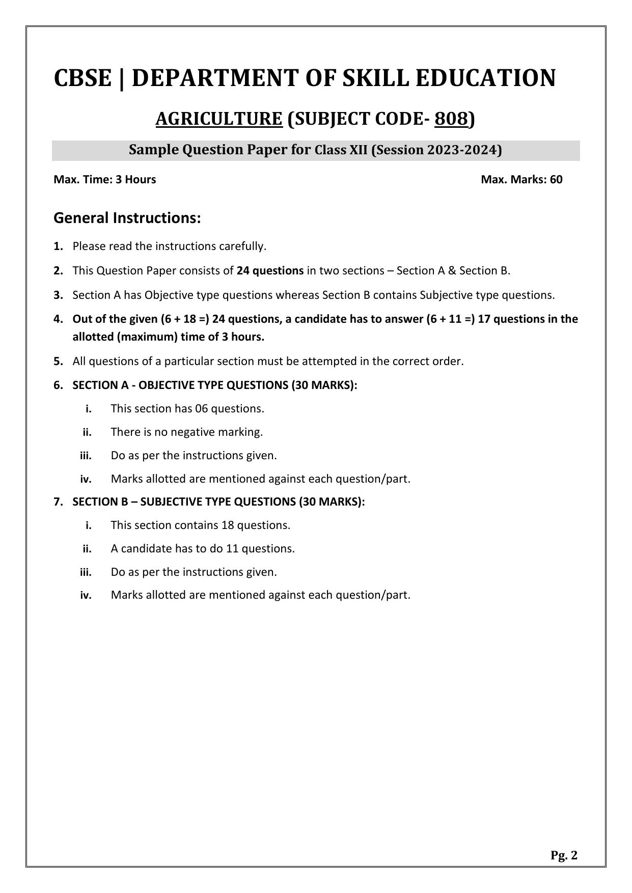 CBSE Class 12 (Skill Education) Agriculture 2024 Sample Paper - Page 2