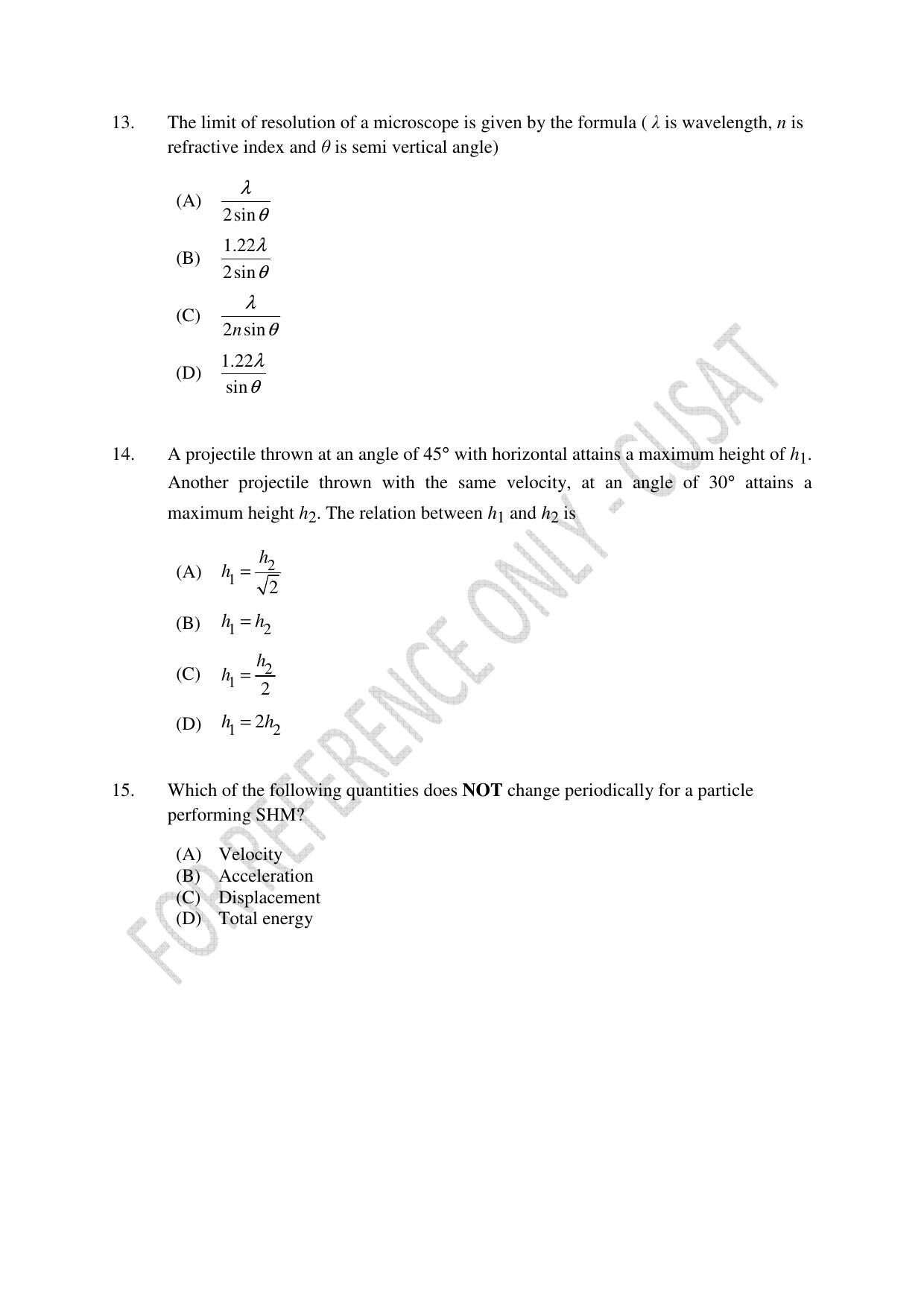 CUSAT CAT 2023 Test For Physics Chemistry Mathematics Shift V Question Paper - Page 4