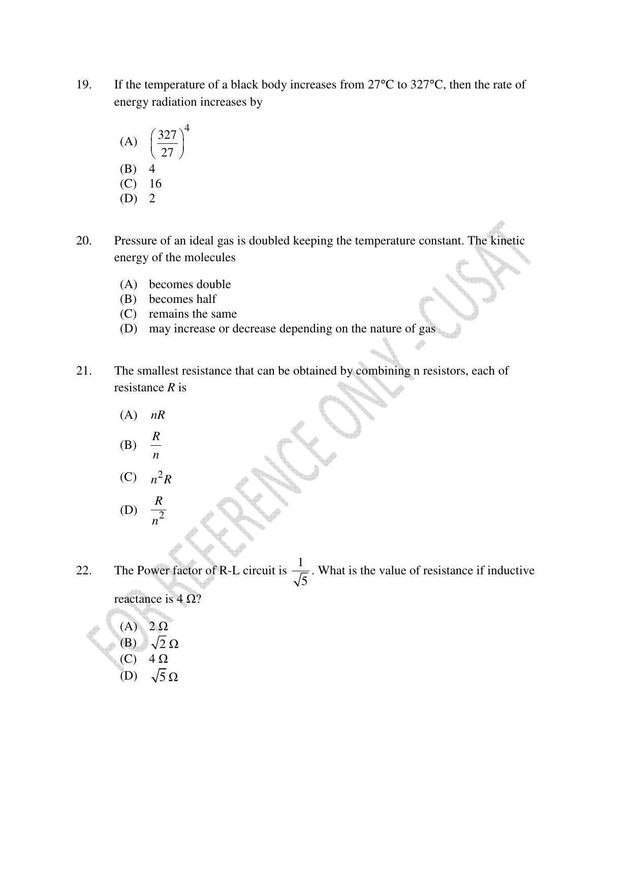 CUSAT CAT 2023 Test For Physics Chemistry Mathematics Shift V Question Paper - Page 6