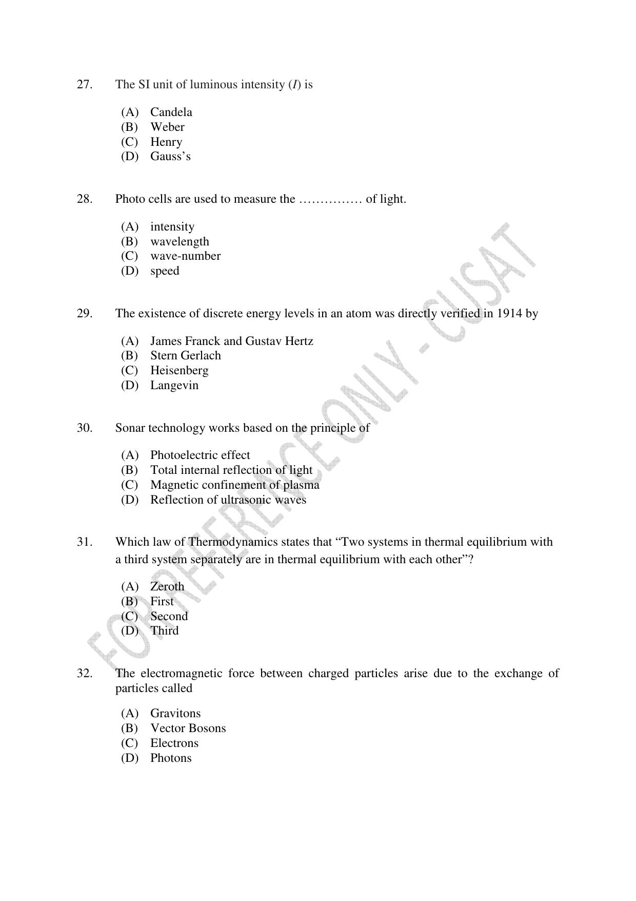 CUSAT CAT 2023 Test For Physics Chemistry Mathematics Shift V Question Paper - Page 8