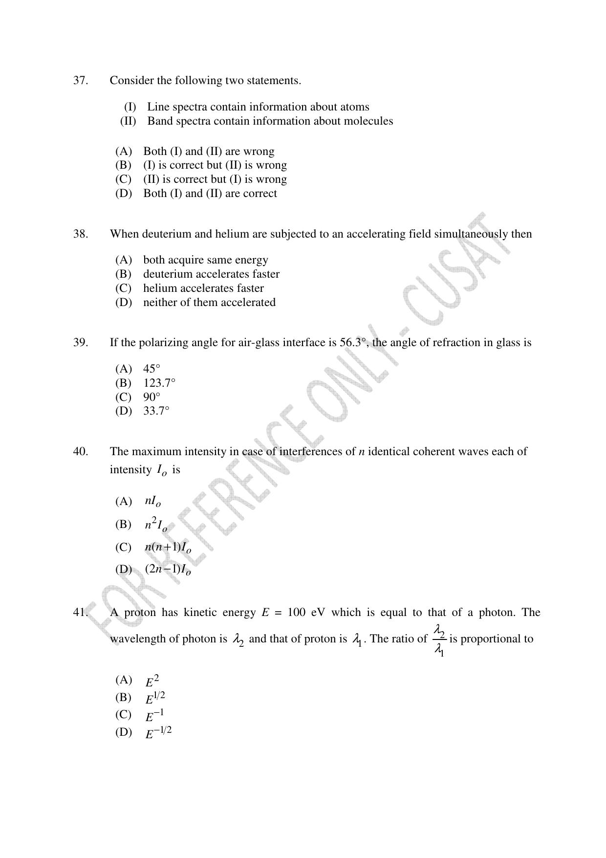 CUSAT CAT 2023 Test For Physics Chemistry Mathematics Shift V Question Paper - Page 10