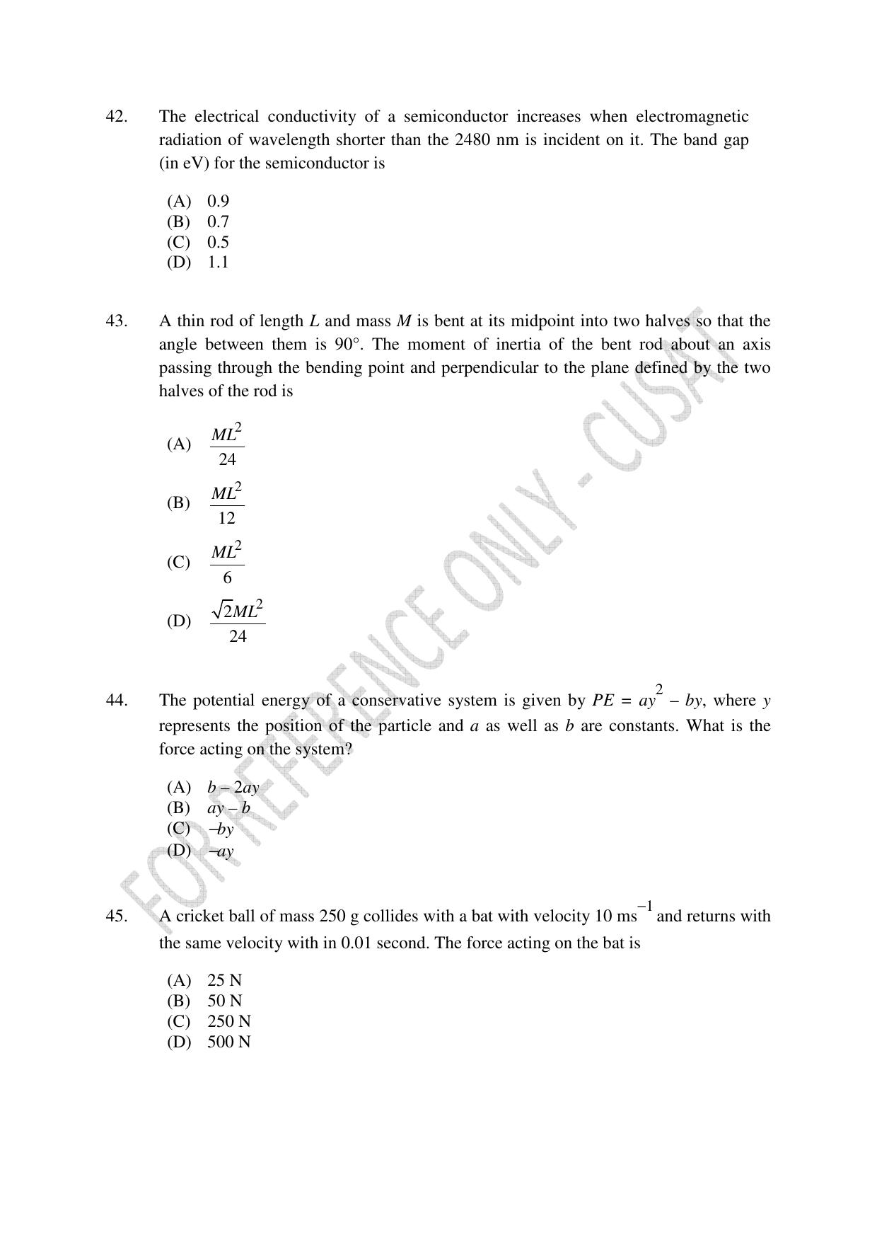 CUSAT CAT 2023 Test For Physics Chemistry Mathematics Shift V Question Paper - Page 11