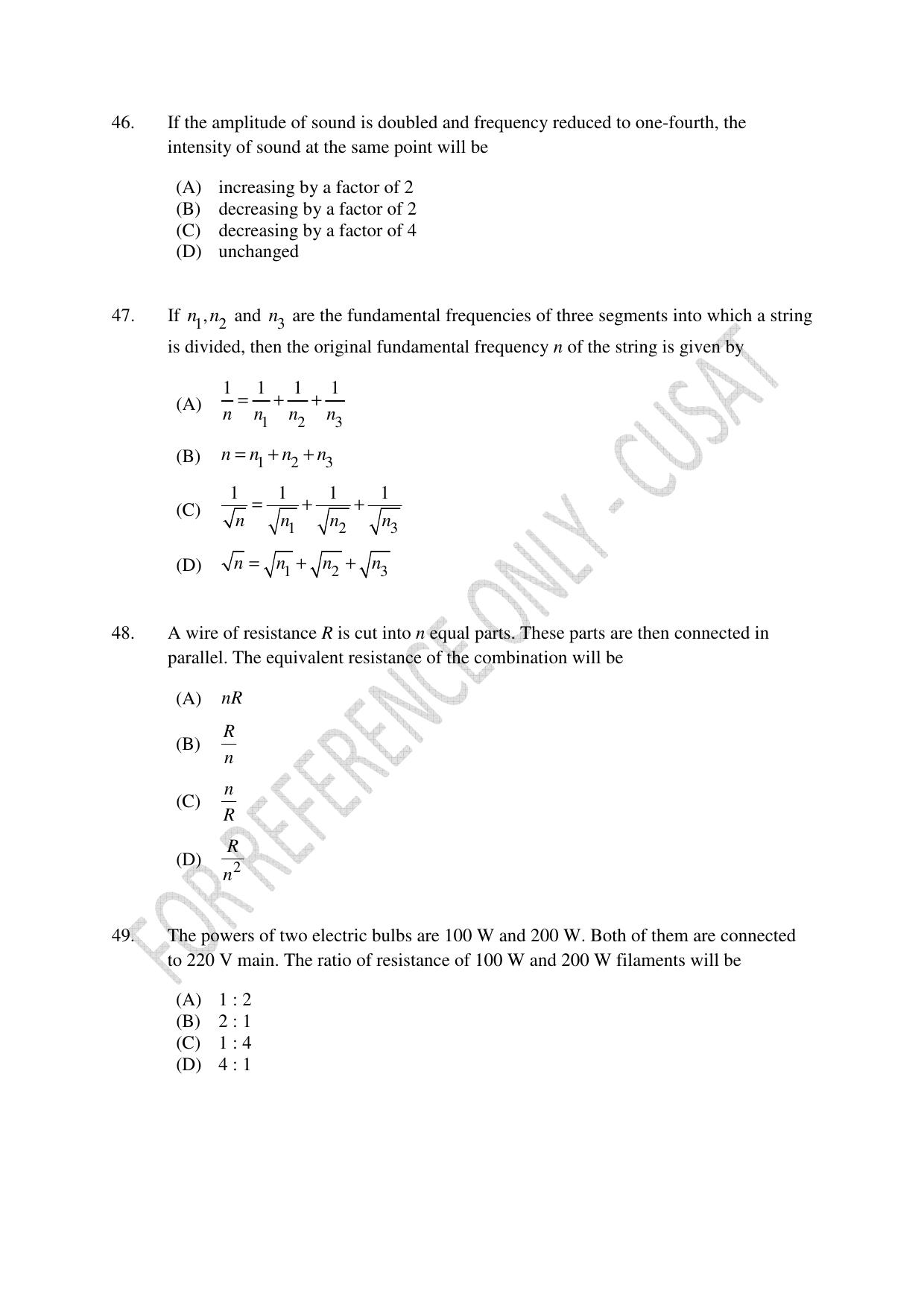 CUSAT CAT 2023 Test For Physics Chemistry Mathematics Shift V Question Paper - Page 12