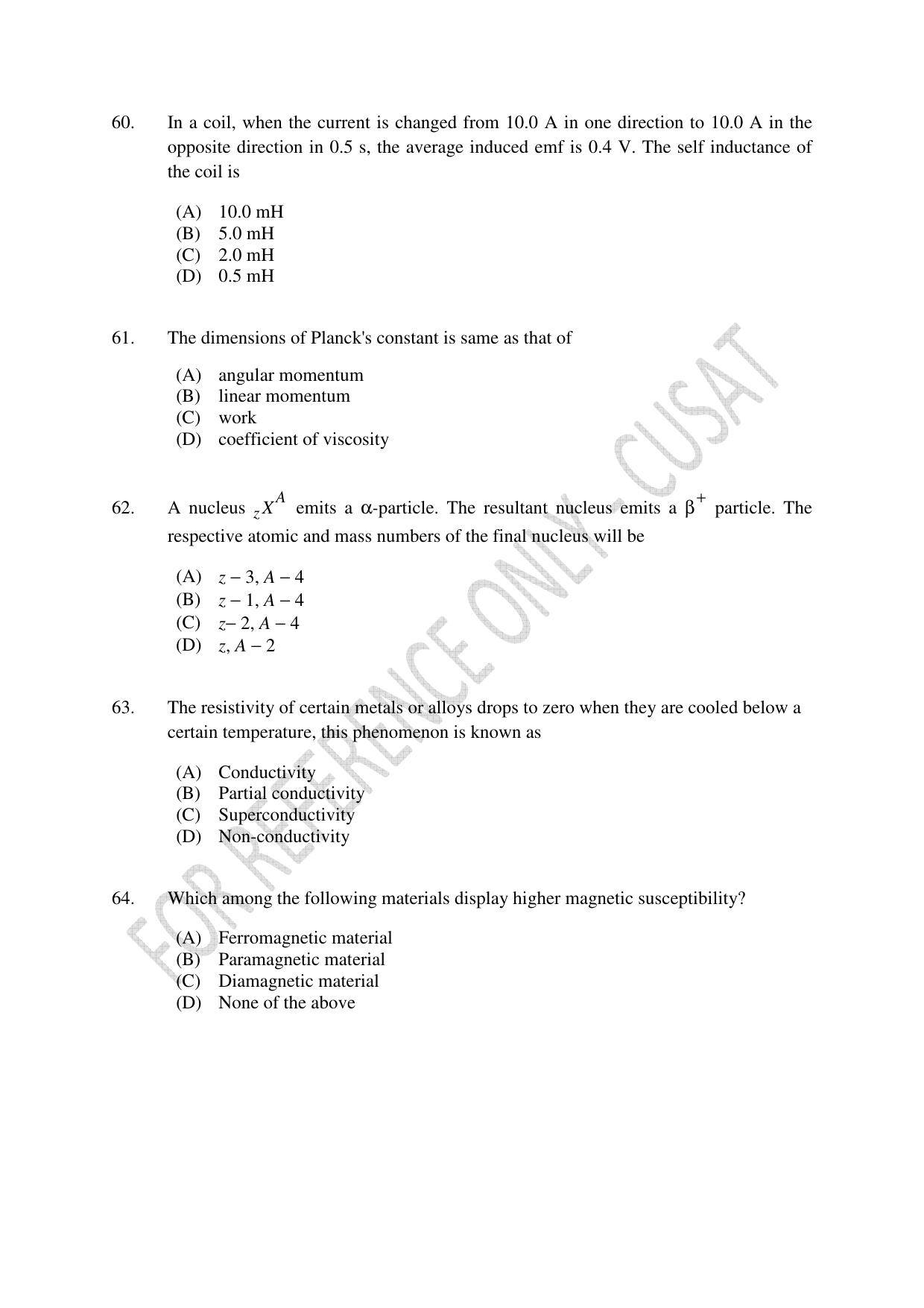 CUSAT CAT 2023 Test For Physics Chemistry Mathematics Shift V Question Paper - Page 15