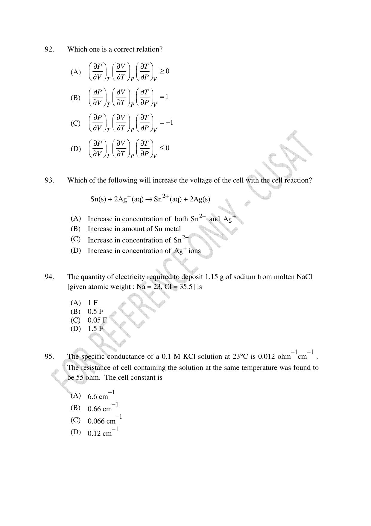 CUSAT CAT 2023 Test For Physics Chemistry Mathematics Shift V Question Paper - Page 21