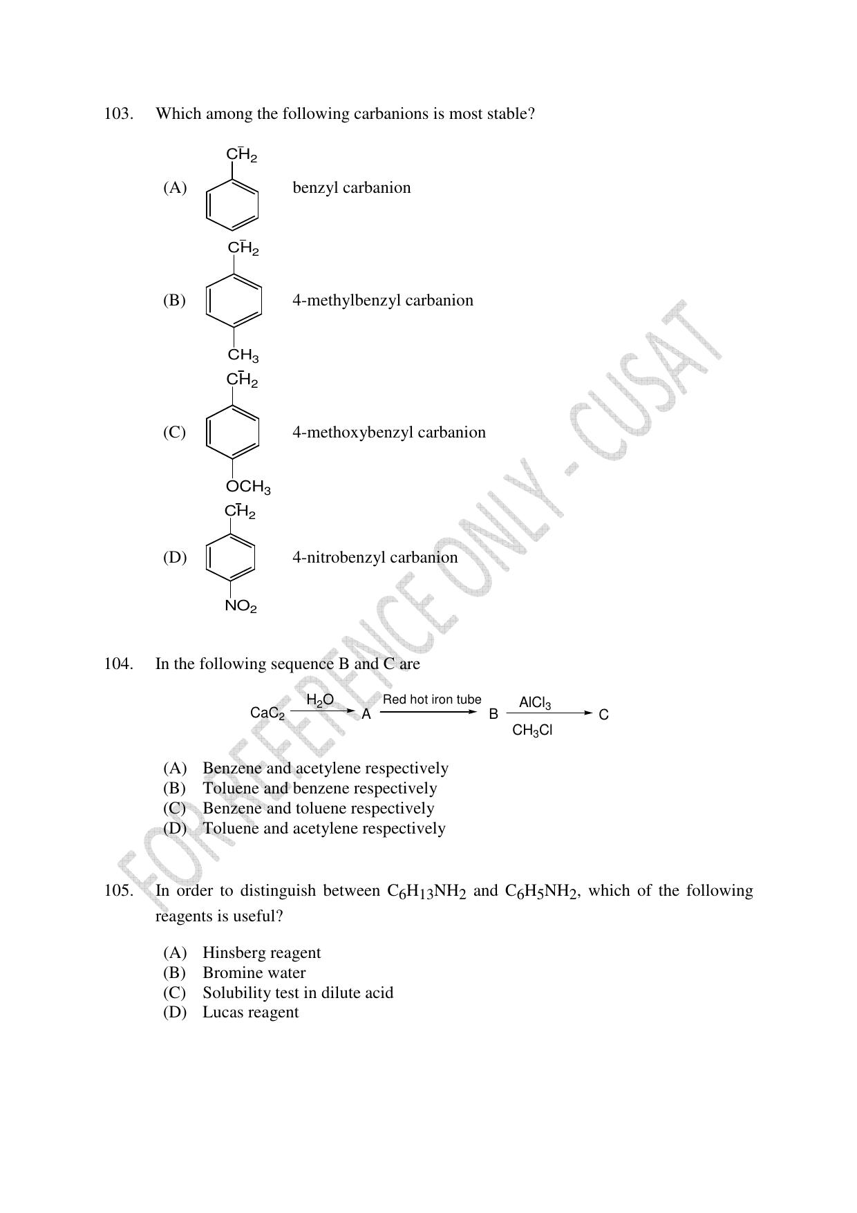CUSAT CAT 2023 Test For Physics Chemistry Mathematics Shift V Question Paper - Page 24