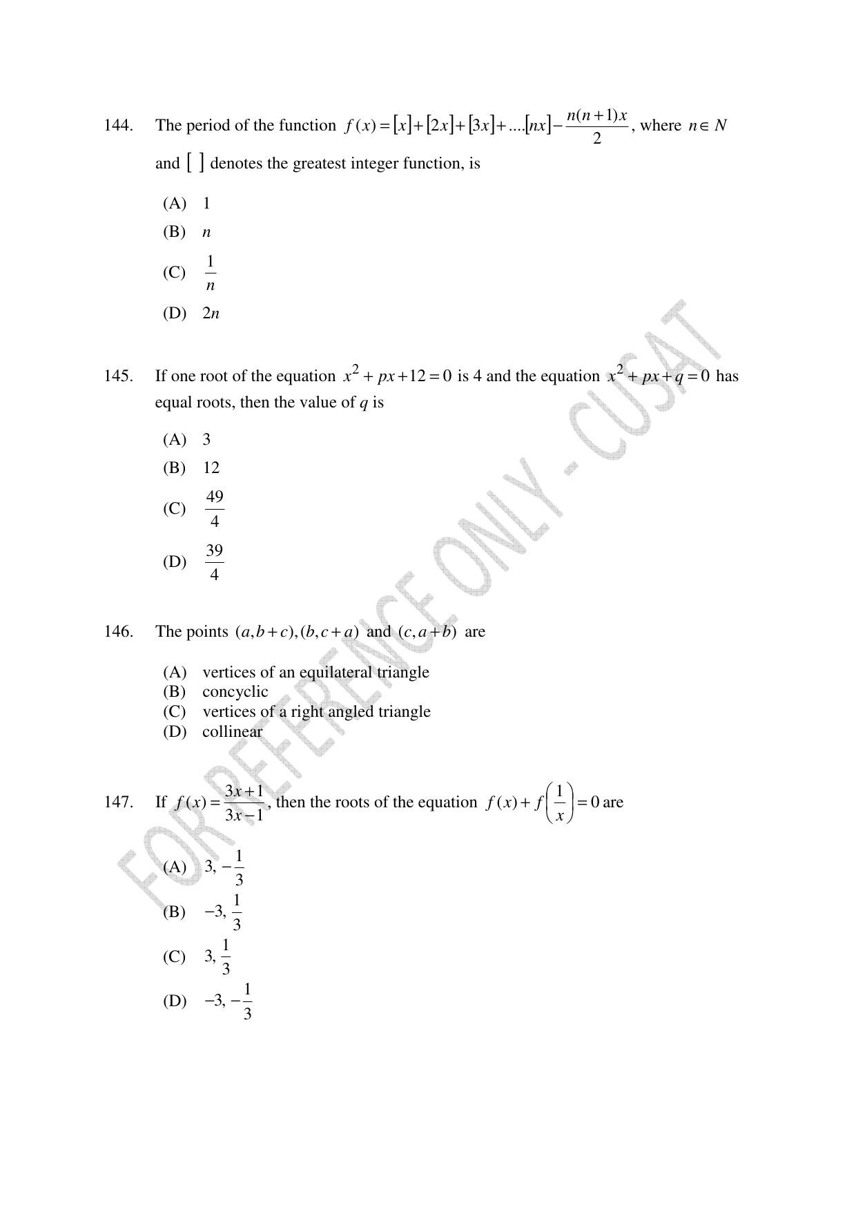 CUSAT CAT 2023 Test For Physics Chemistry Mathematics Shift V Question Paper - Page 33