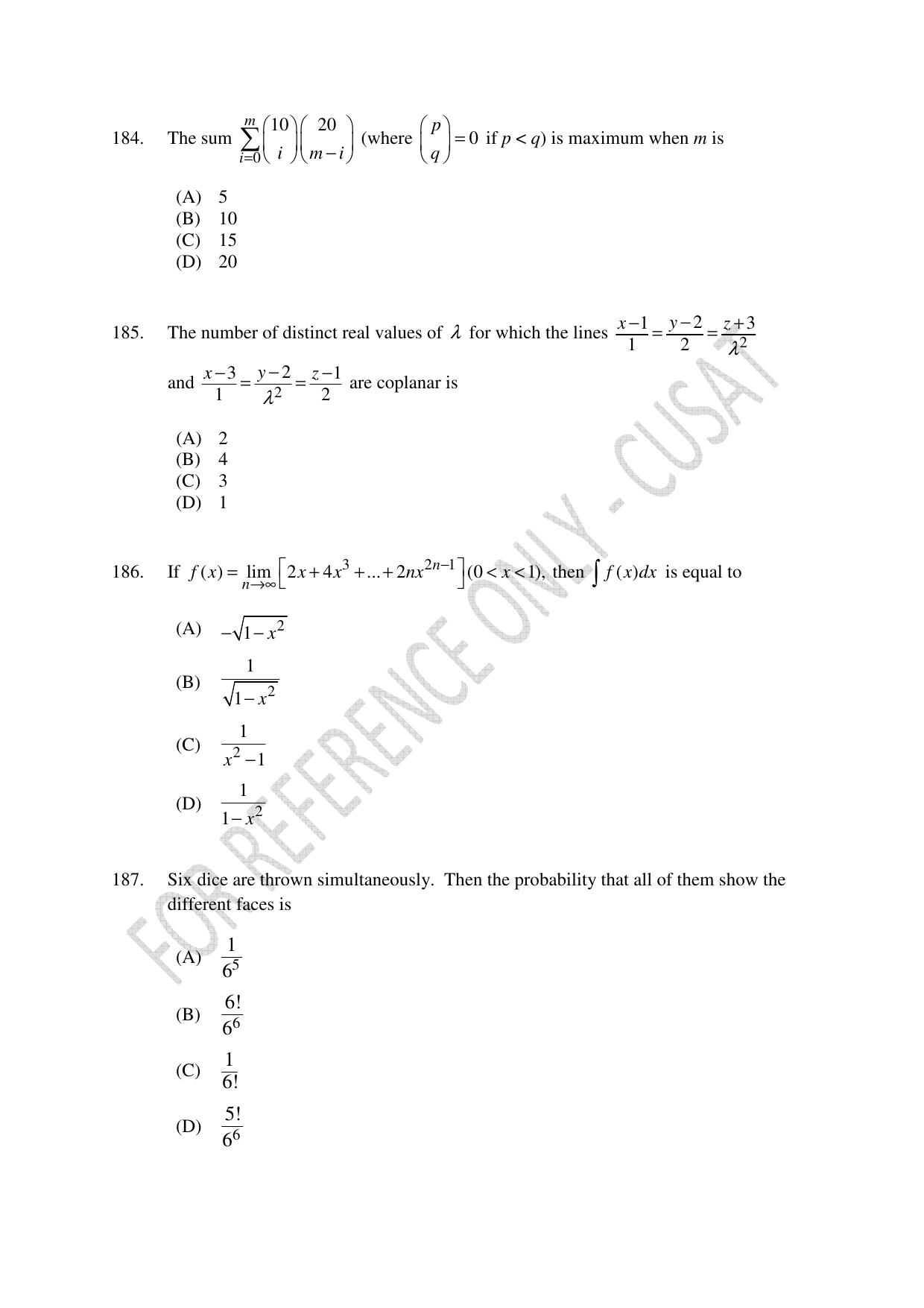 CUSAT CAT 2023 Test For Physics Chemistry Mathematics Shift V Question Paper - Page 43