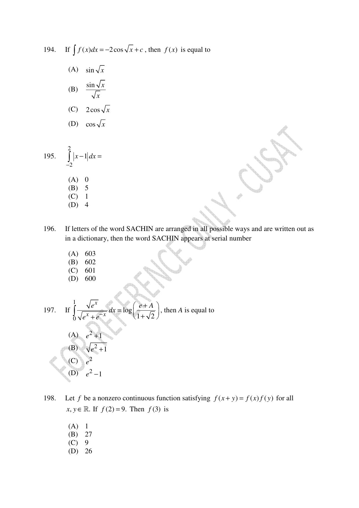 CUSAT CAT 2023 Test For Physics Chemistry Mathematics Shift V Question Paper - Page 46