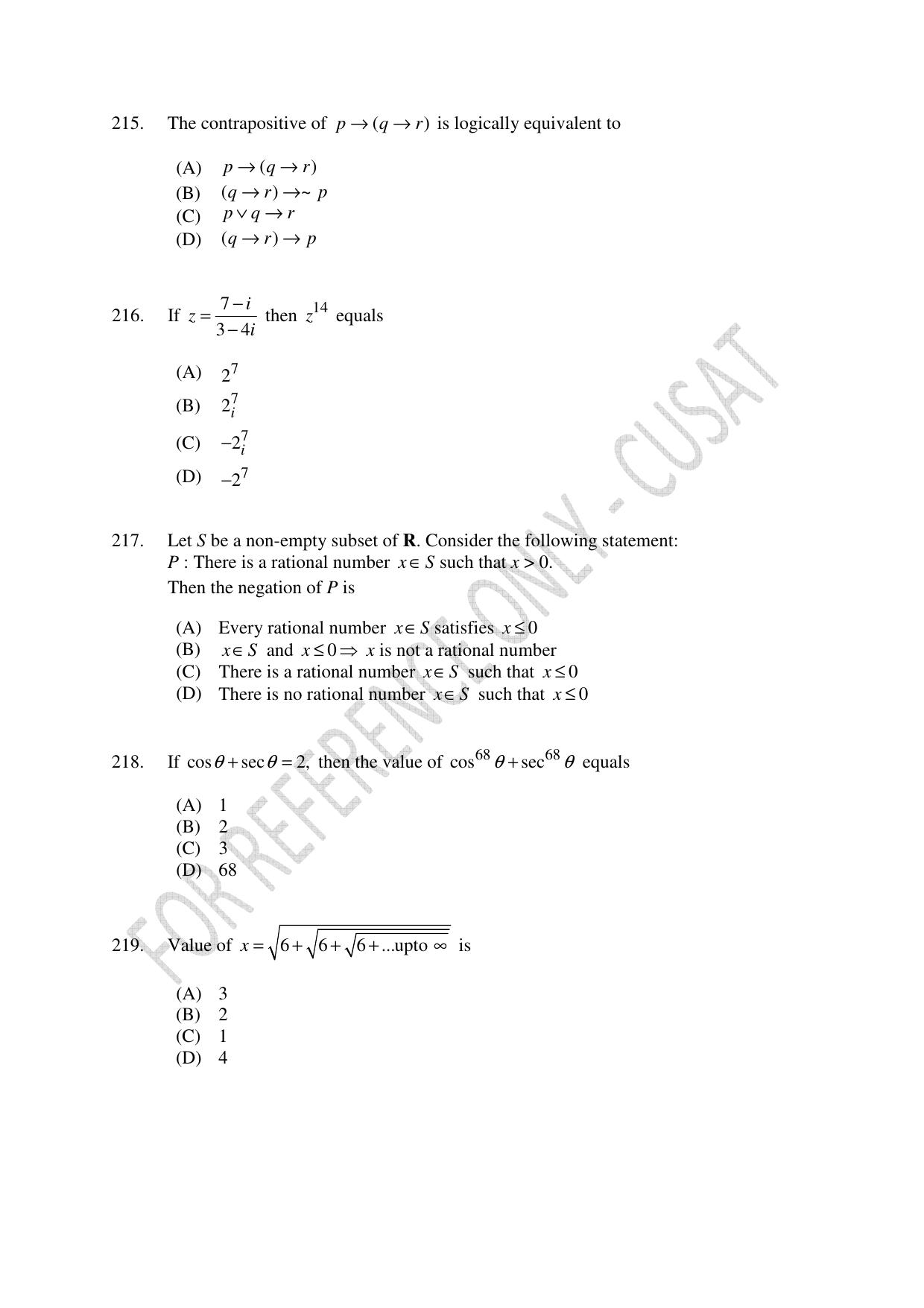 CUSAT CAT 2023 Test For Physics Chemistry Mathematics Shift V Question Paper - Page 51