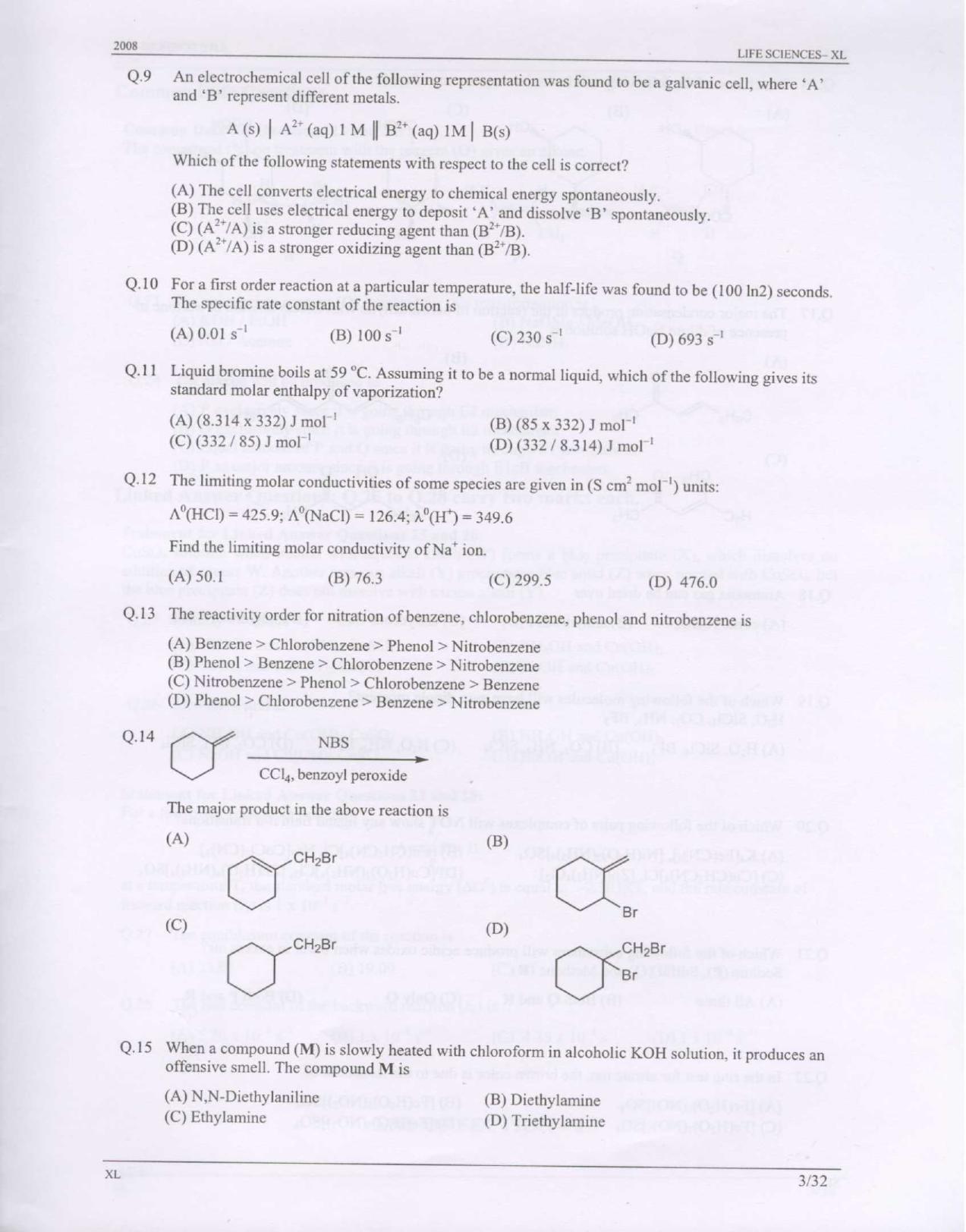 GATE 2008 Life Sciences (XL) Question Paper with Answer Key - Page 3