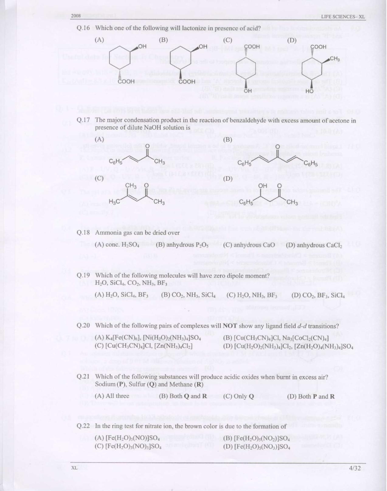 GATE 2008 Life Sciences (XL) Question Paper with Answer Key - Page 4