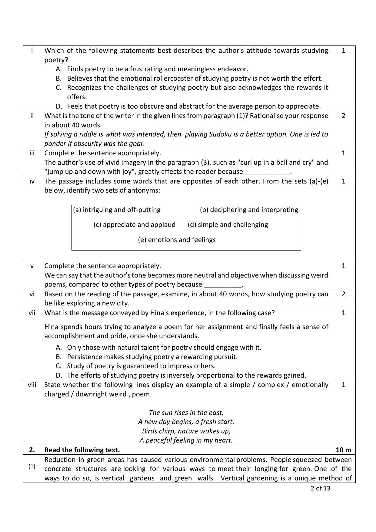 CBSE Class 10 English (Language & Literature) Sample Paper 2024 - Page 2