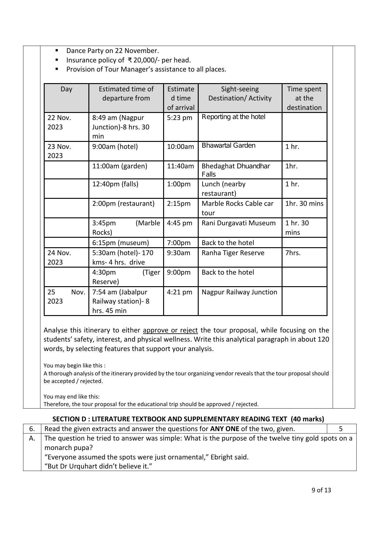 CBSE Class 10 English (Language & Literature) Sample Paper 2024 - Page 9