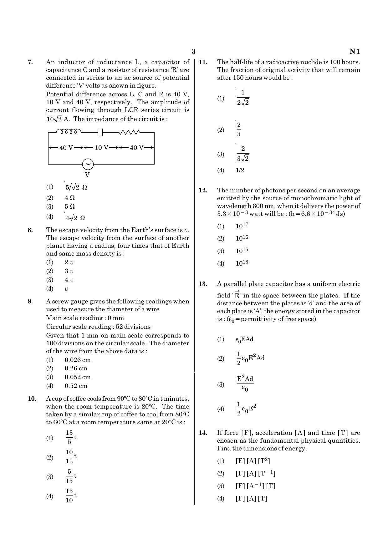 NEET N1 2021 Question Paper - Page 3