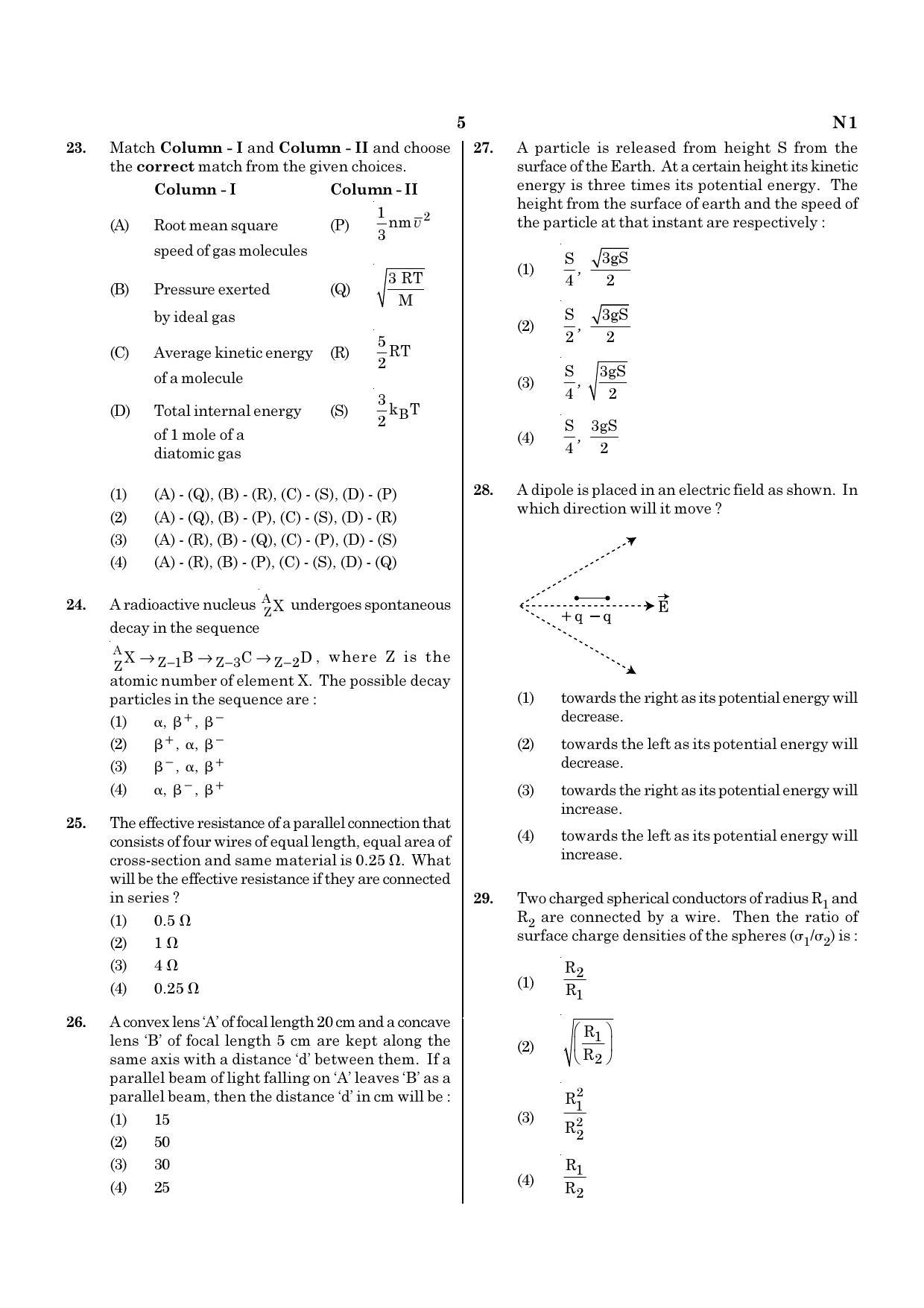 NEET N1 2021 Question Paper - Page 5