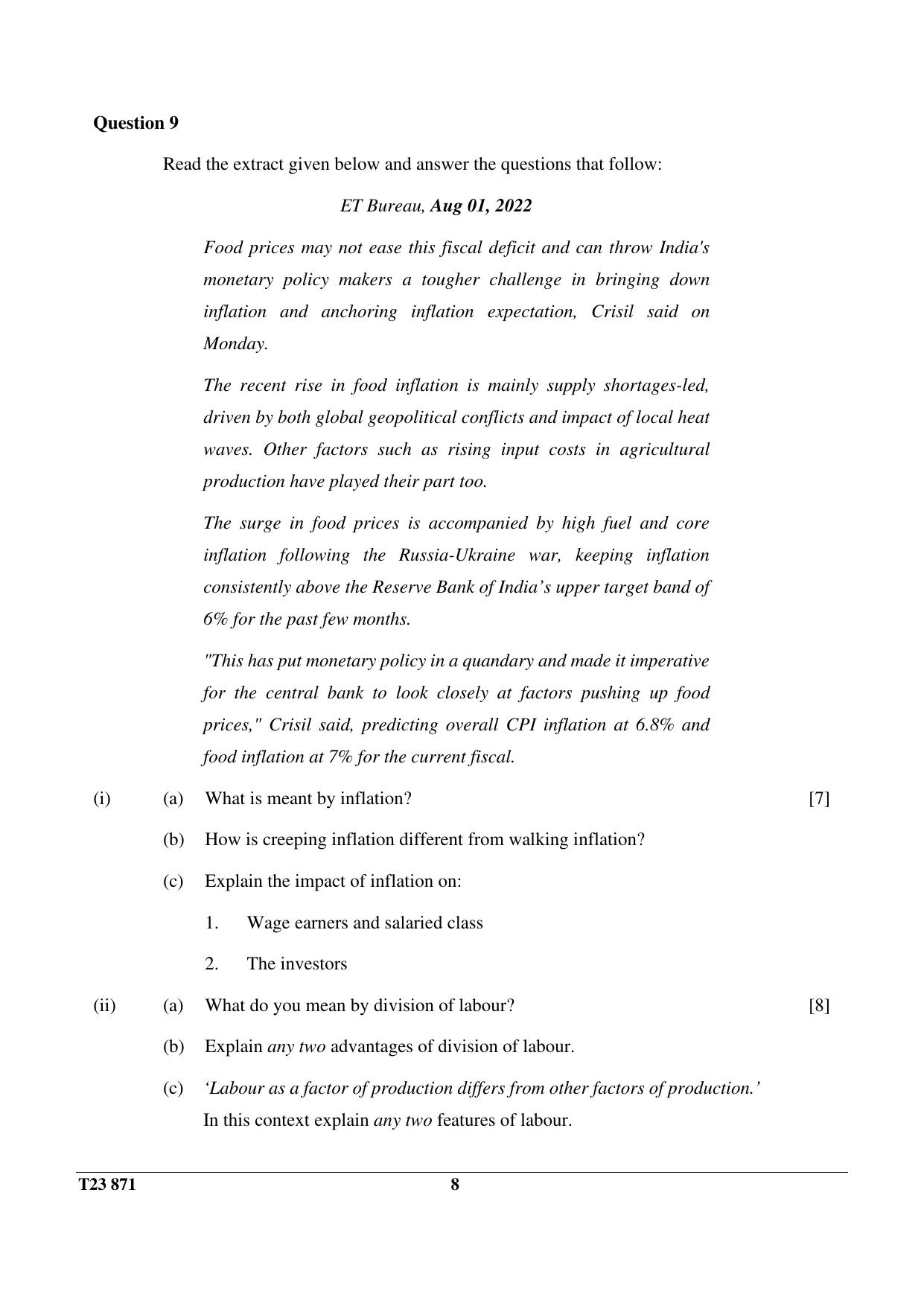 ICSE Class 10 ECONOMIC APPLICATIONS 2023 Question Paper - Page 8