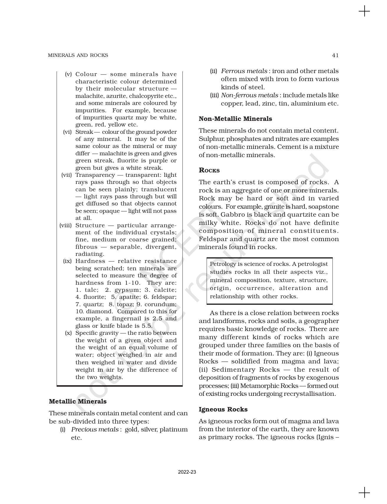 NCERT Book for Class 11 Geography (Part-I) Chapter 5 Minerals and Rocks - Page 3